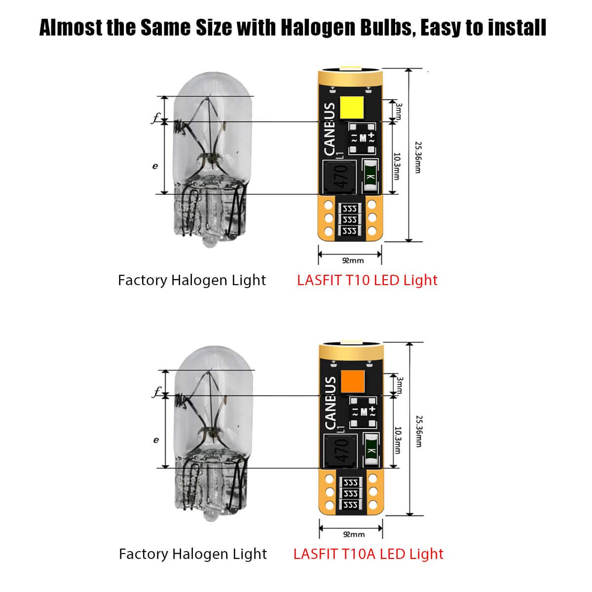 LASFIT 194 168 LED Bulb License Plate Light and Side Marker Light Bulbs White and Amber Combo,T10 W5W 6000k 400LM Extremely Bright, Canbus Free, 4 PCS - Image 3