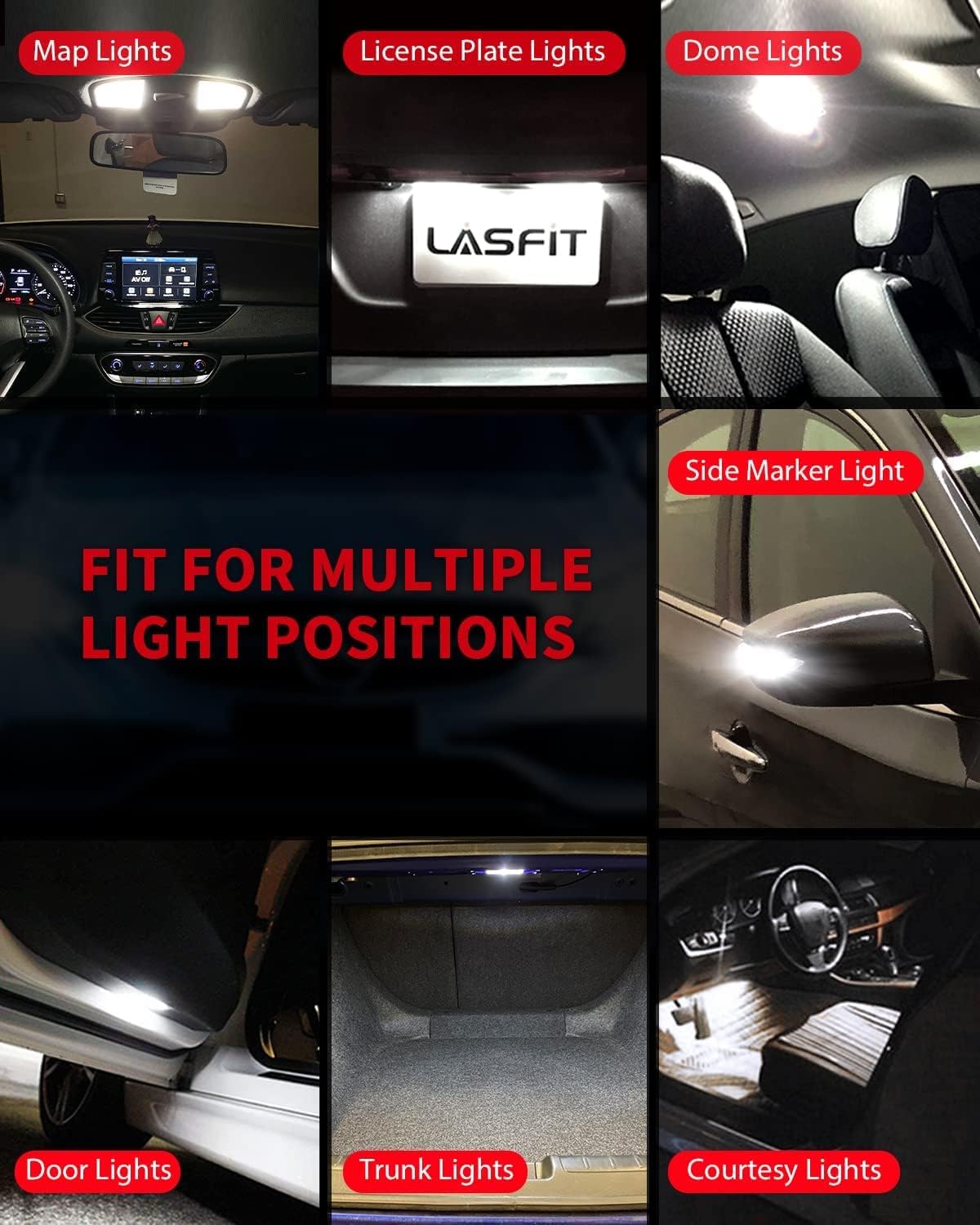 LASFIT 194 LED Bulb 6000K White, T10 168 2825 W5W LED Replacement Light Bulbs, For Dome Map Light, Door Light, Courtesy Light, License Plate Light, Trunk Light, Super Bright (Pack of 10) - Image 3