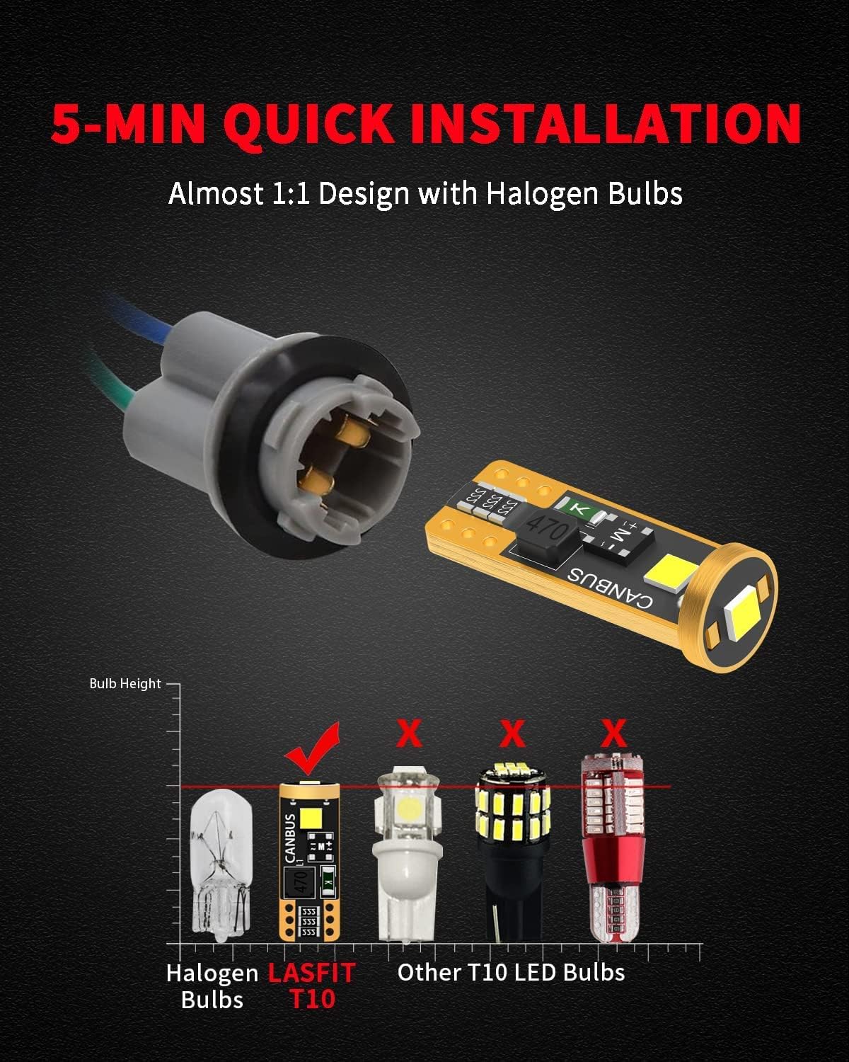 LASFIT 194 LED Bulb 6000K White, T10 168 2825 W5W LED Replacement Light Bulbs, For Dome Map Light, Door Light, Courtesy Light, License Plate Light, Trunk Light, Super Bright (Pack of 10) - Image 5