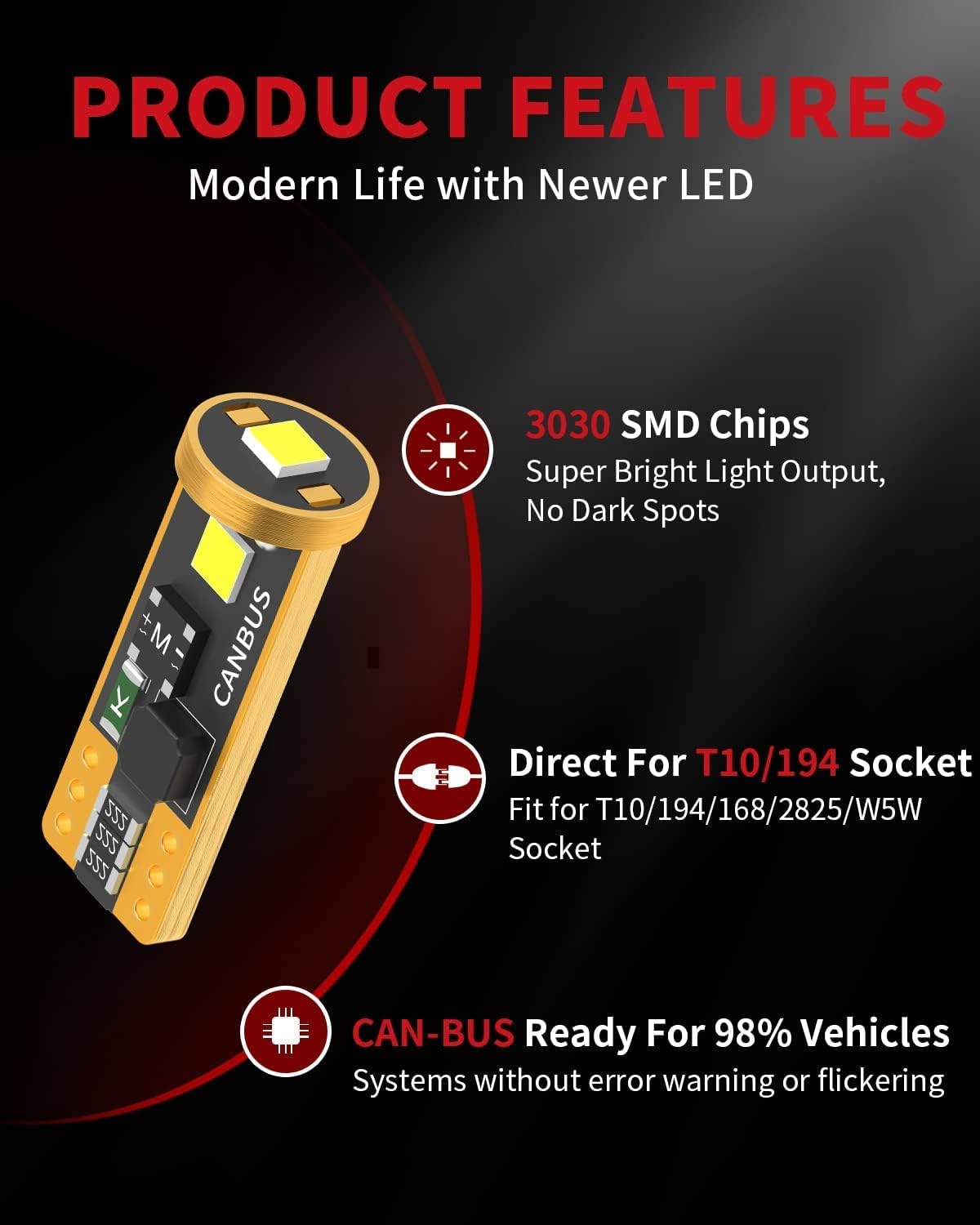 LASFIT 194 LED Bulb 6000K White, T10 168 2825 W5W LED Replacement Light Bulbs, For Dome Map Light, Door Light, Courtesy Light, License Plate Light, Trunk Light, Super Bright (Pack of 10) - Image 6