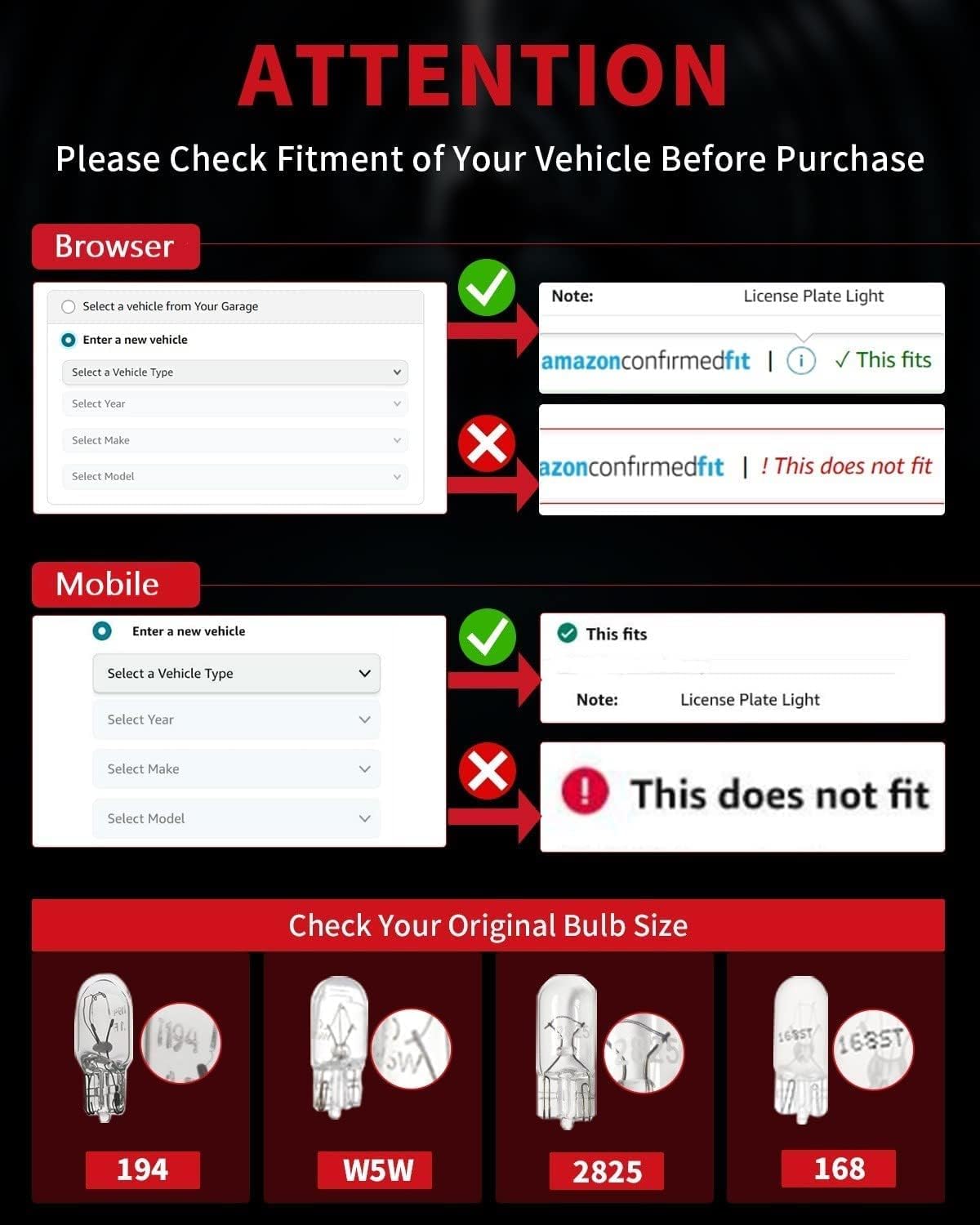 LASFIT 194 LED Bulb 6000K White, T10 168 2825 W5W LED Replacement Light Bulbs, For Dome Map Light, Door Light, Courtesy Light, License Plate Light, Trunk Light, Super Bright (Pack of 10) - Image 8