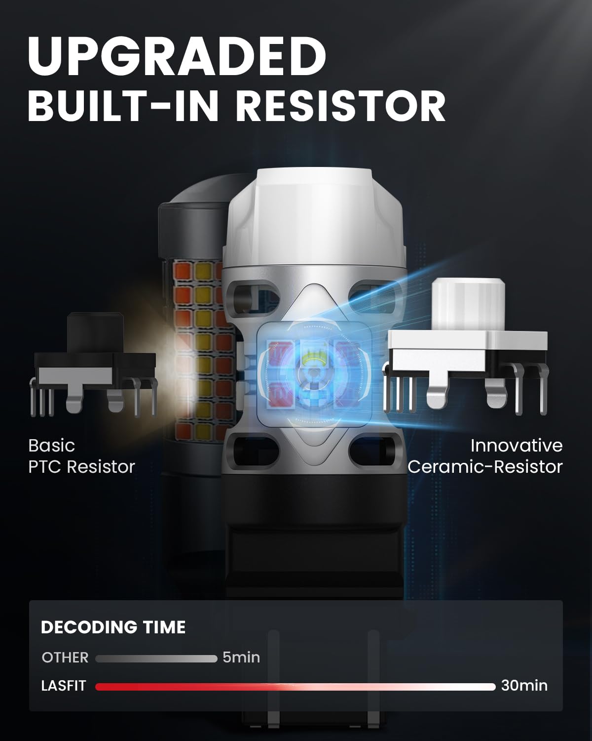 LASFIT 3157 Switchback LED Bulb, T3 3057 4157 Front Turn Signal Bulb, 3457 Built-in Resistor Anti Hyper Flash, Super Bright Amber for Turn Signal Blinker,White for DRL, Only for Standard Socket, 2Pcs - Image 3