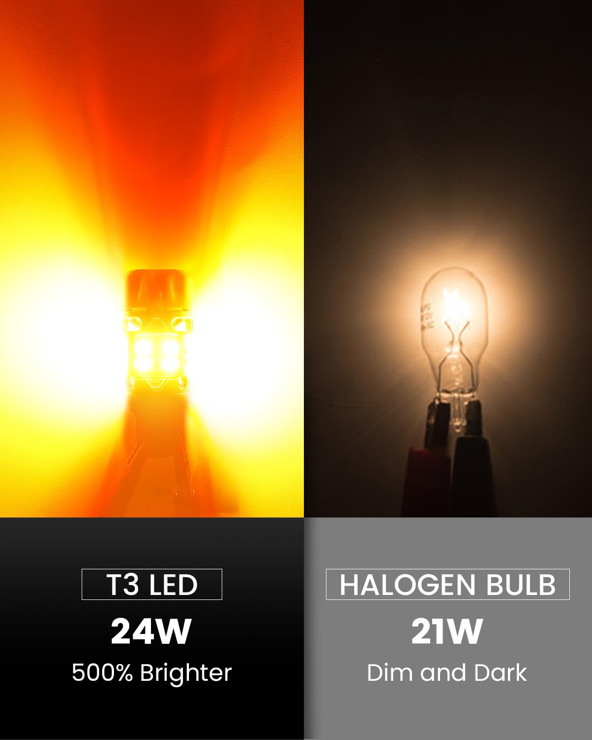 LASFIT 3157 Switchback LED Bulb, T3 3057 4157 Front Turn Signal Bulb, 3457 Built-in Resistor Anti Hyper Flash, Super Bright Amber for Turn Signal Blinker,White for DRL, Only for Standard Socket, 2Pcs - Image 4