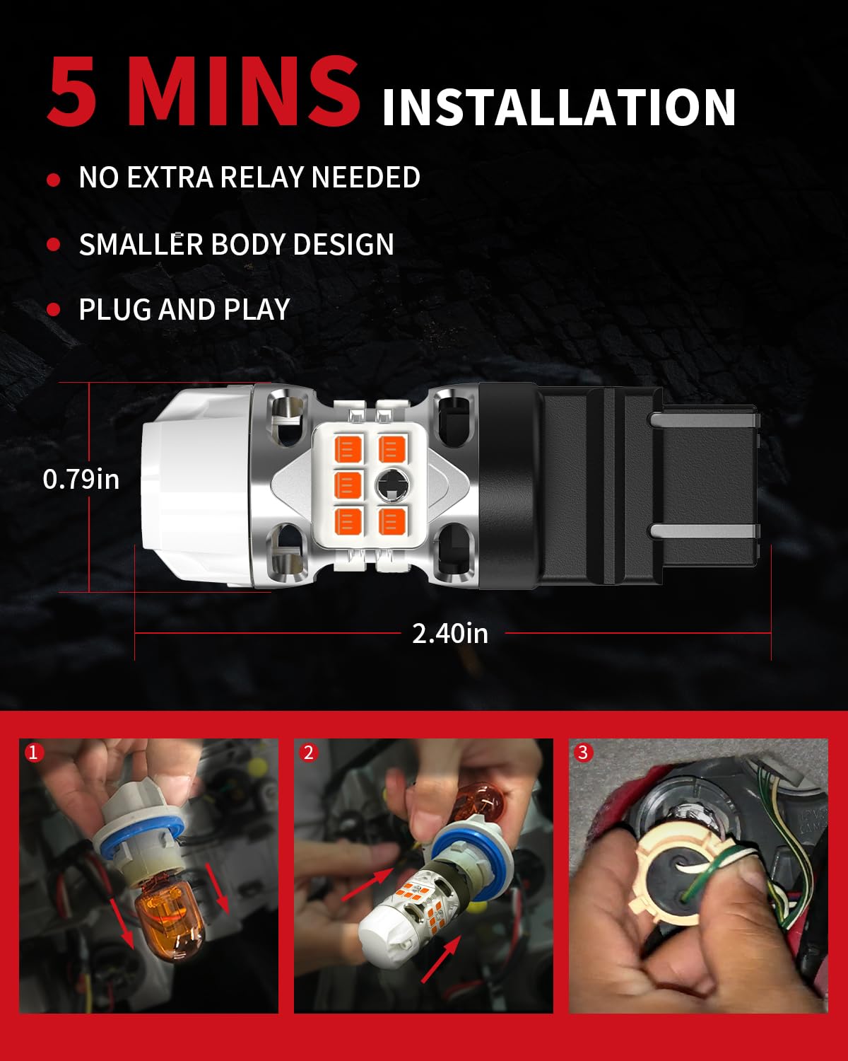 LASFIT 4257 4257NA LED Bulb Built In Resistor Front Turn Signal Light for Ford Maverick Accessories XL XLT Lariat Ford F-150 F-250/F-350/F-450 Super Duty CANBUS Error Free Amber Parking Light(2pcs) - Image 5