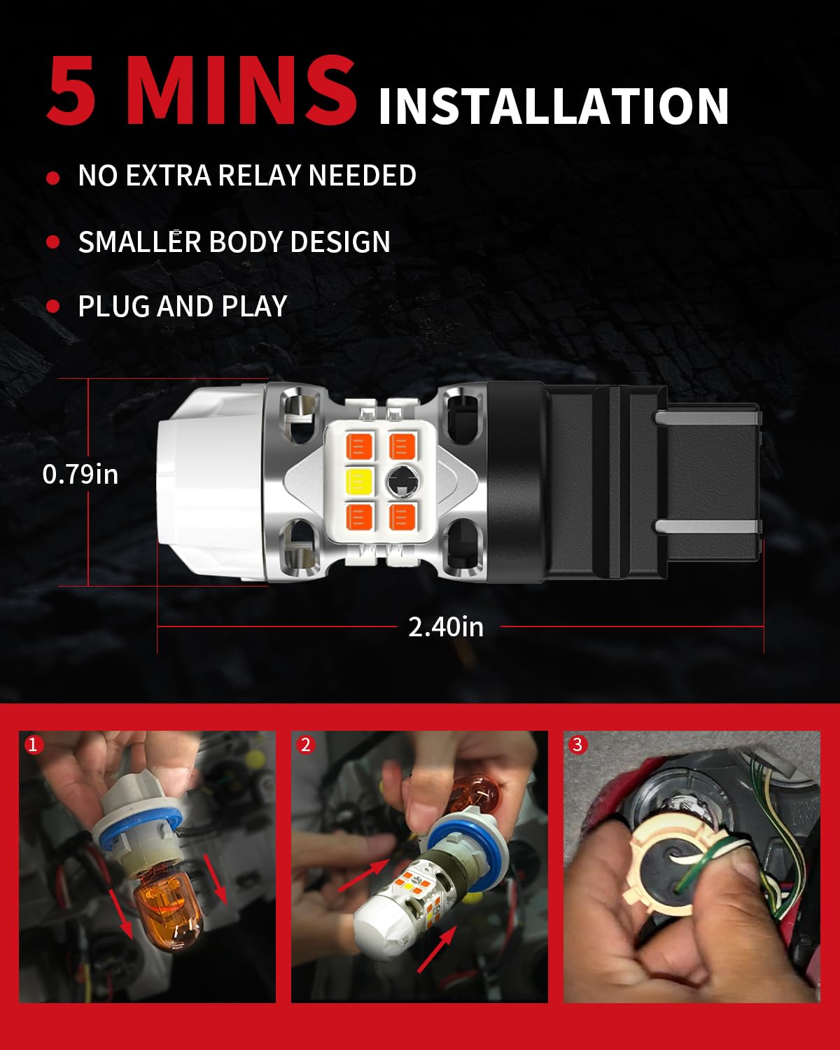 LASFIT 4257 4257NA LED Bulb Switchback Built In Resistor Front Turn Signal Light for Ford Maverick Accessories XL XLT Ford F-250/F-350/F-450 Super Duty CANBUS White Amber Parking Light (2pcs) - Image 6