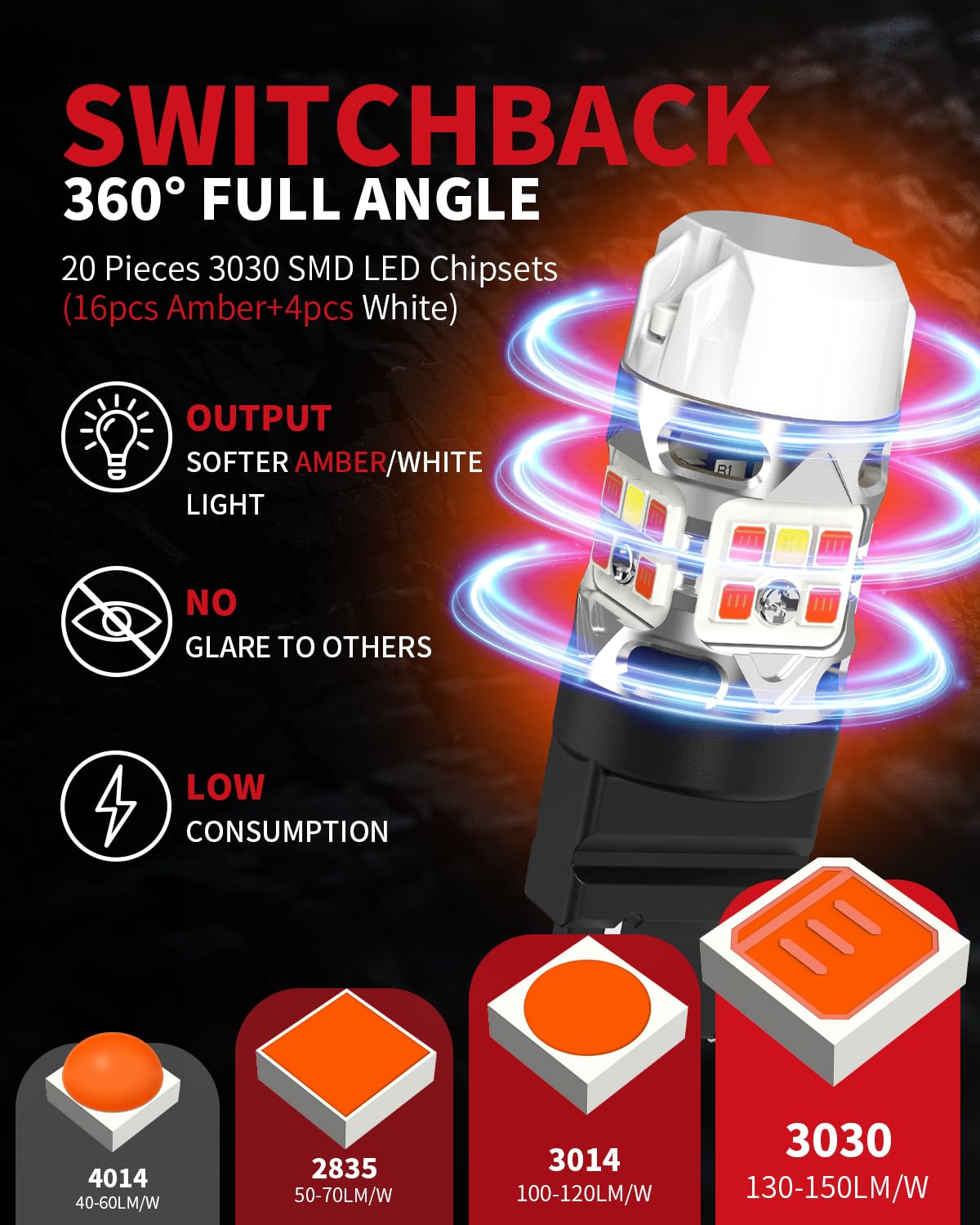 LASFIT 4257 4257NA LED Bulb Switchback Built In Resistor Front Turn Signal Light for Ford Maverick Accessories XL XLT Ford F-250/F-350/F-450 Super Duty CANBUS White Amber Parking Light (2pcs) - Image 8