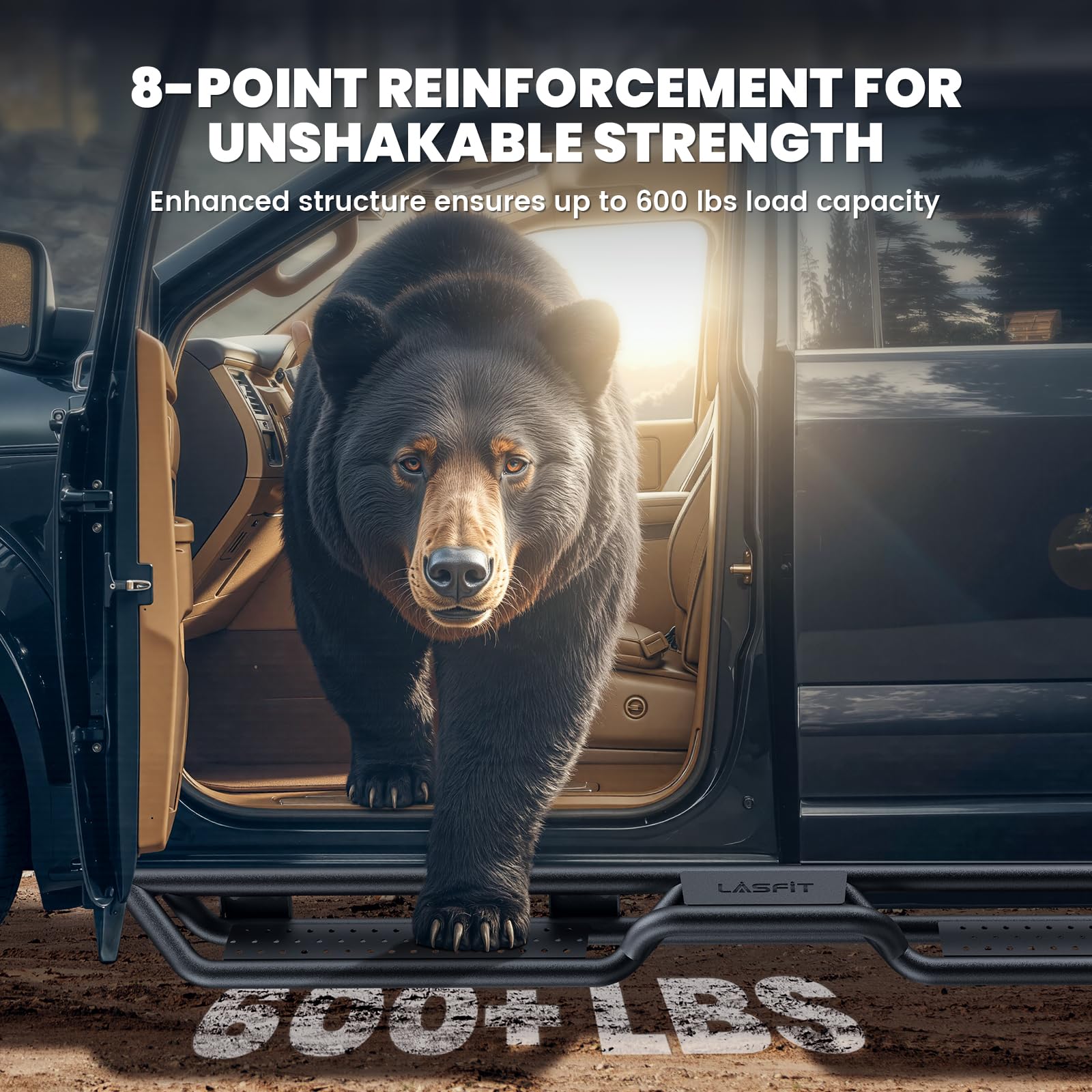 LASFIT 6 Inch Side Steps Running Boards Fit for Toyota Tacoma Double Cab 2024 2025 2026, 3D-Scanned OEM Fit, Bolt-on Two-Level Design, 600+ Lbs Heavy-Duty Strength, Side Step Rail Nerf Bars - Image 3