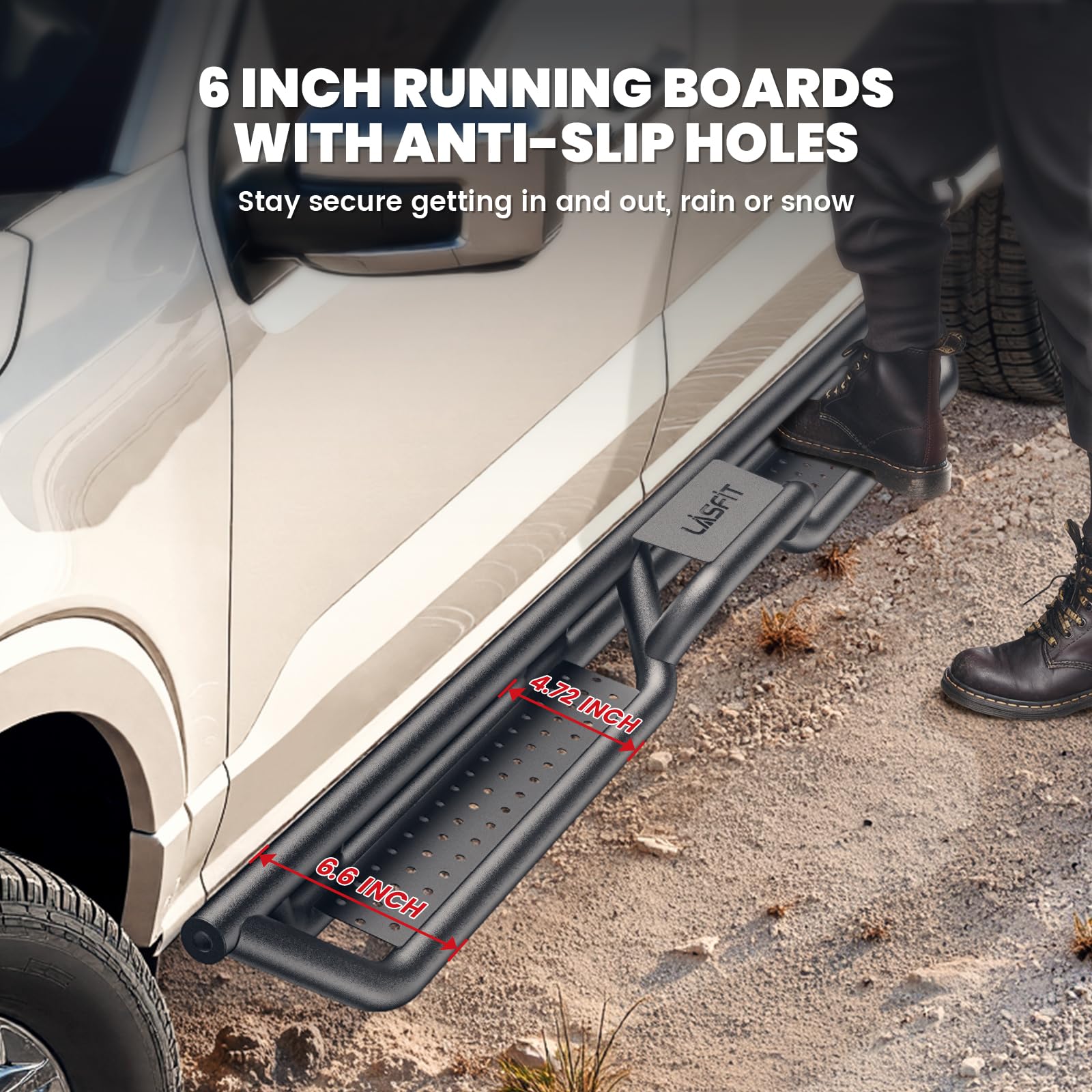 LASFIT 6 Inch Side Steps Running Boards Fit for Toyota Tacoma Double Cab 2024 2025 2026, 3D-Scanned OEM Fit, Bolt-on Two-Level Design, 600+ Lbs Heavy-Duty Strength, Side Step Rail Nerf Bars - Image 5