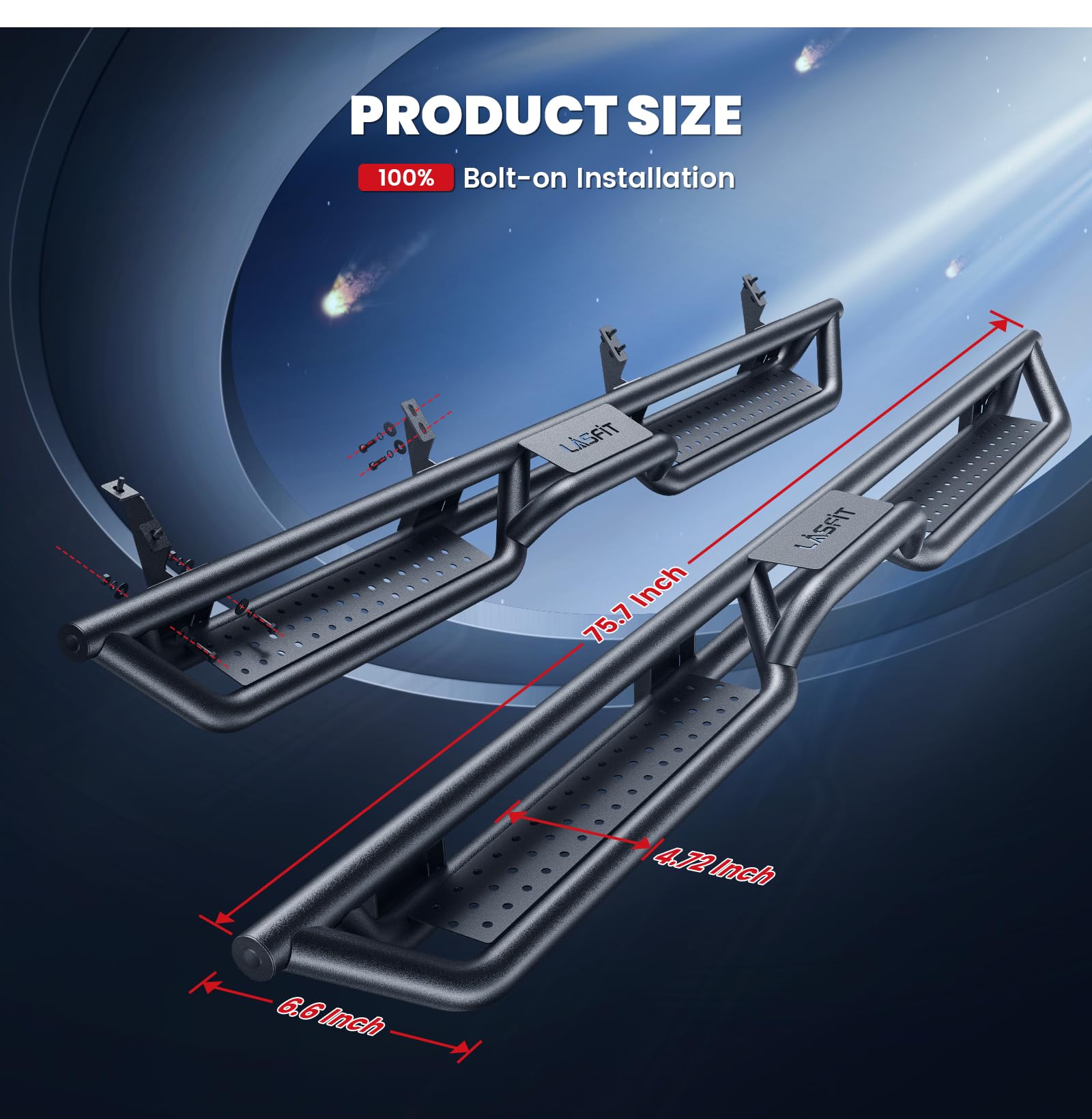 LASFIT 6 Inch Side Steps Running Boards Fit for Toyota Tacoma Double Cab 2024 2025 2026, 3D-Scanned OEM Fit, Bolt-on Two-Level Design, 600+ Lbs Heavy-Duty Strength, Side Step Rail Nerf Bars - Image 7
