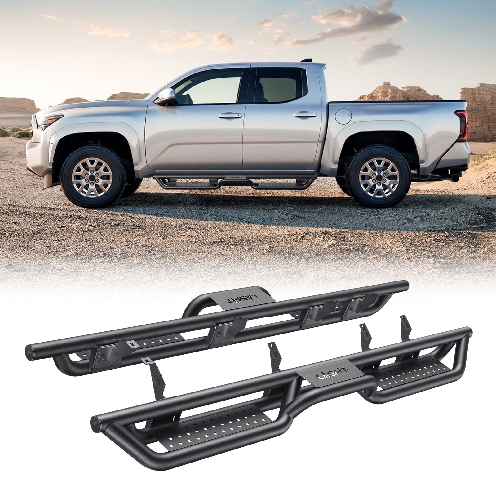 LASFIT 6 Inch Side Steps Running Boards Fit for Toyota Tacoma Double Cab 2024 2025 2026, 3D-Scanned OEM Fit, Bolt-on Two-Level Design, 600+ Lbs Heavy-Duty Strength, Side Step Rail Nerf Bars - Image 9