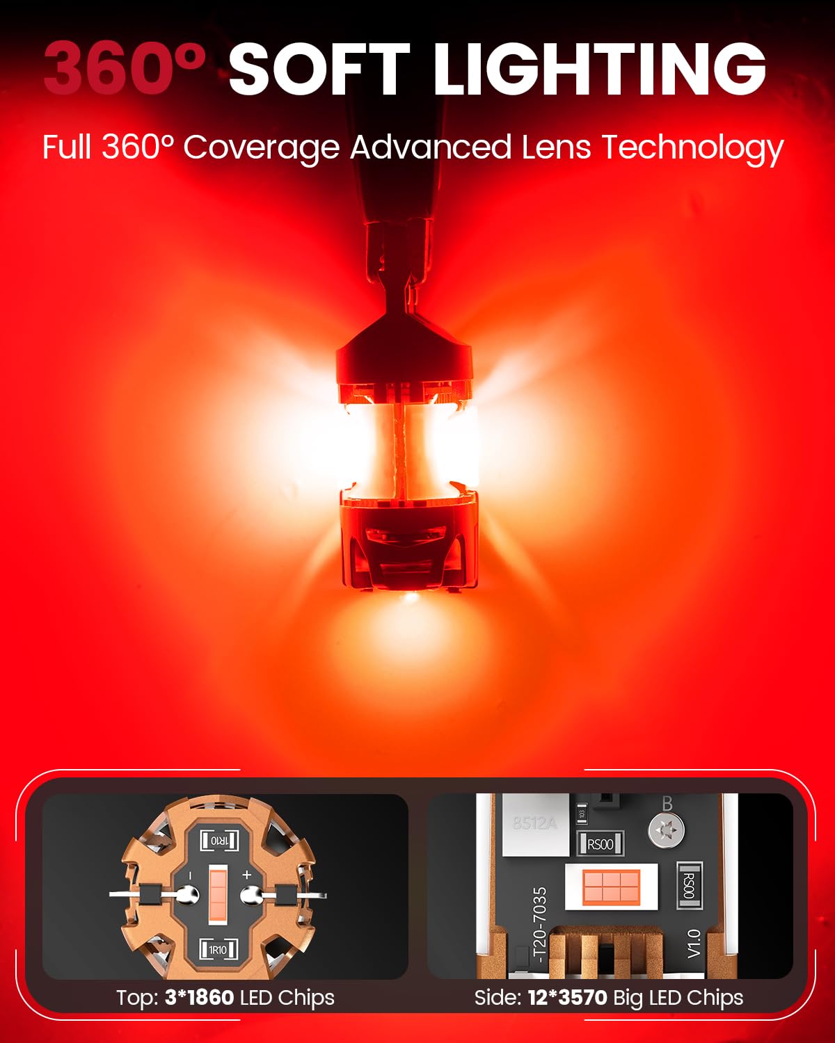 LASFIT 7440 7441 LED Bulbs Red Brake Tail Lights Rear Turn Signal Stop Lightswith Built-in Resistor Anti Hyper Flash Error Free for 2023-2026 Chevrolet Colorado Z71/ZR2/LT, Pack of 2 - Image 6