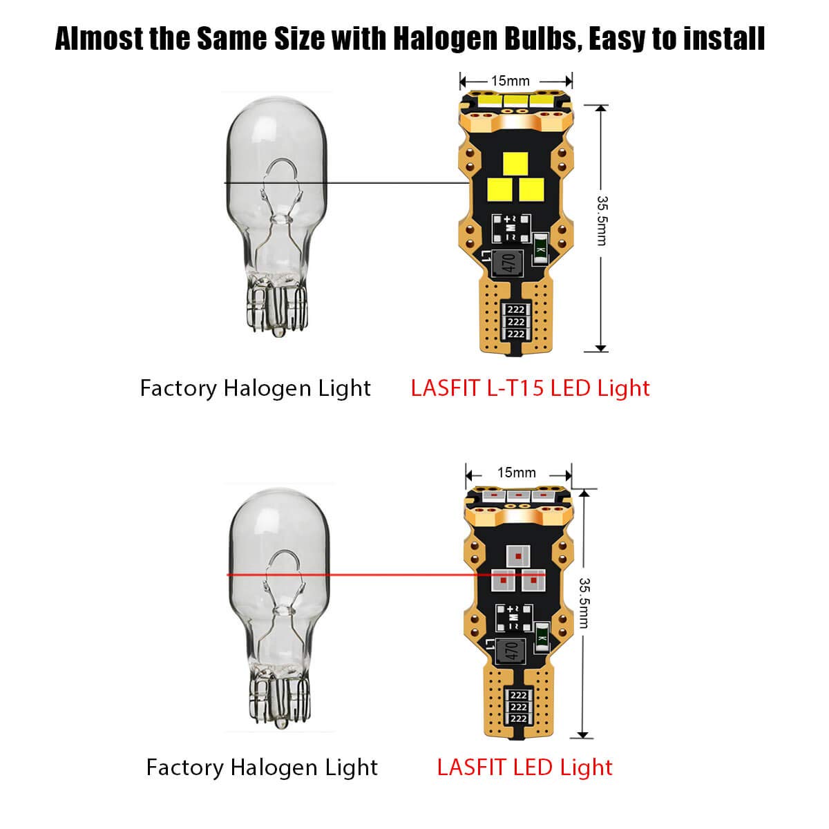 LASFIT 912 921 LED Bulb Reverse Light Backup Light White and Third Brake Bulbs Light Red Combo, T15 W16W Canbus Error Free Light，Non-Polarity, 4 PCS - Image 3