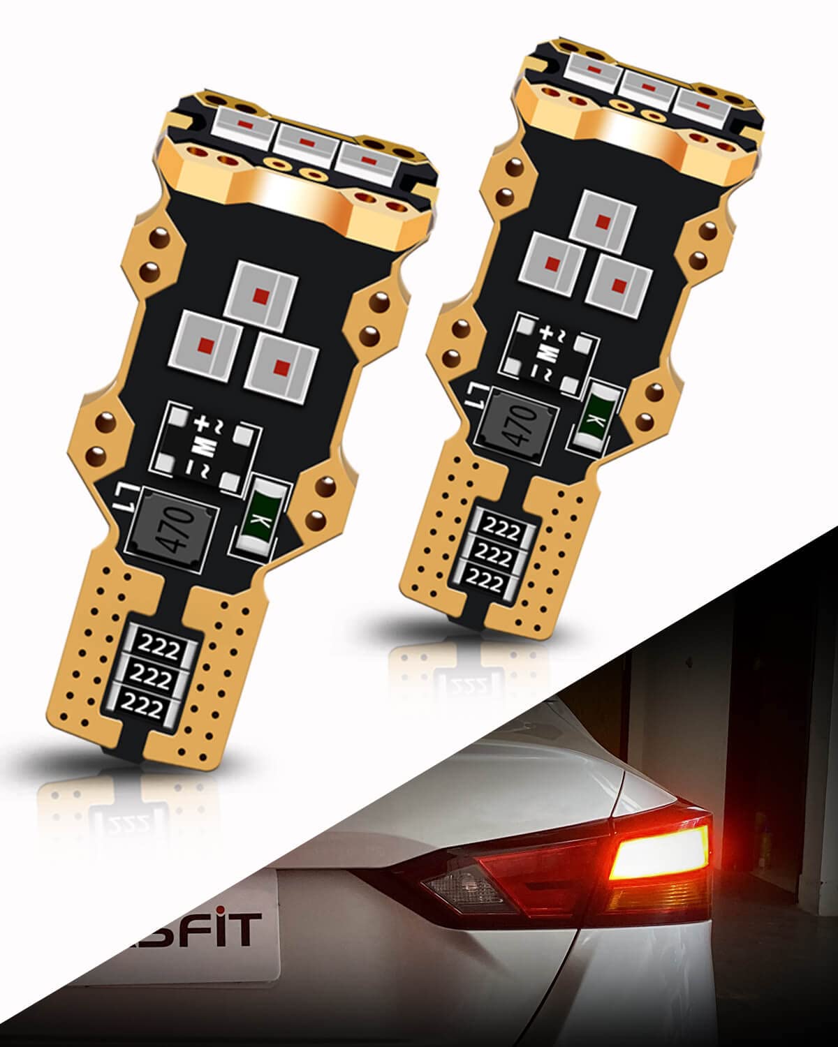 LASFIT 921 LED Bulb Third Brake Center High Mount Stop Light, 912 T15 Red Canbus Error Free 906 904 W16W LED Bulb 3rd Brake Lights For Cars Truck Three Times Brightness, Pack of 2 - Image 7