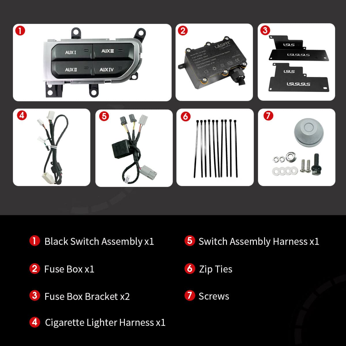 LASFIT Auxiliary Switch Bank Kit, OEM Style Plug&Play Aux Switch Panel Dash 4 Buttons 4x30A for Wrangler JL 2018-2025 & Gladiator JT 2019-2025, Black - Image 5