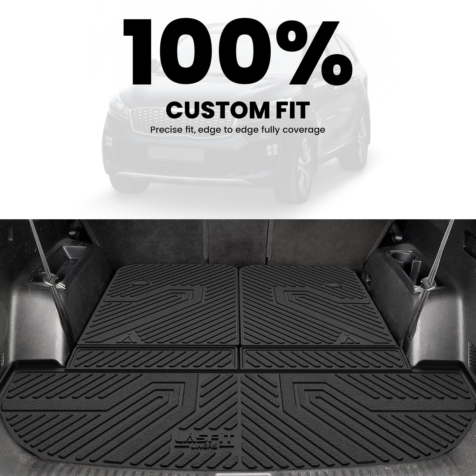 LASFIT Cargo Mat & Backrest Mats for Kia Sorento 7 Seats 2020 2019 2018 2017 2016 (Not Fit 5 Seats), All Weather TPE Custom Fit Car Trunk Mats Cargo Liners Accessoires for Sorento 2016-2020, Black - Image 3