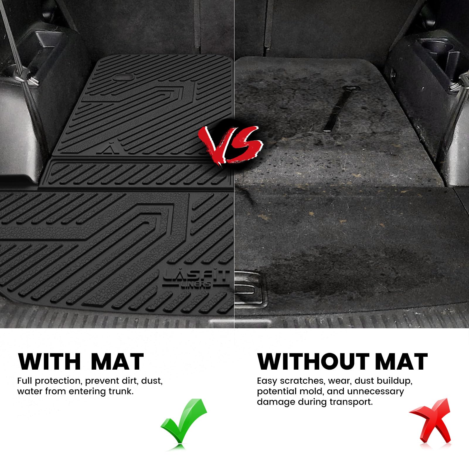 LASFIT Cargo Mat & Backrest Mats for Kia Sorento 7 Seats 2020 2019 2018 2017 2016 (Not Fit 5 Seats), All Weather TPE Custom Fit Car Trunk Mats Cargo Liners Accessoires for Sorento 2016-2020, Black - Image 4