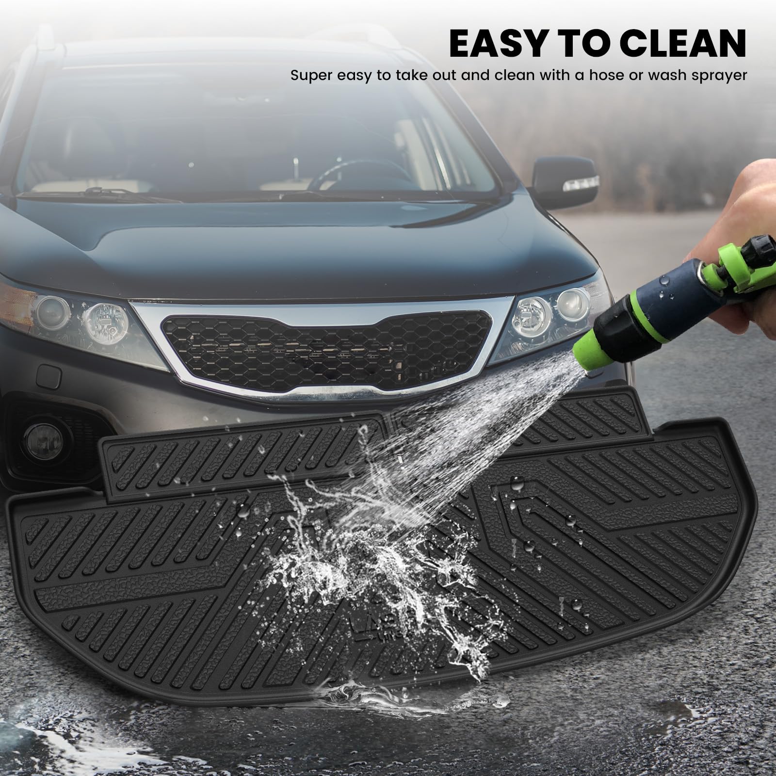 LASFIT Cargo Mat & Backrest Mats for Kia Sorento 7 Seats 2020 2019 2018 2017 2016 (Not Fit 5 Seats), All Weather TPE Custom Fit Car Trunk Mats Cargo Liners Accessoires for Sorento 2016-2020, Black - Image 7