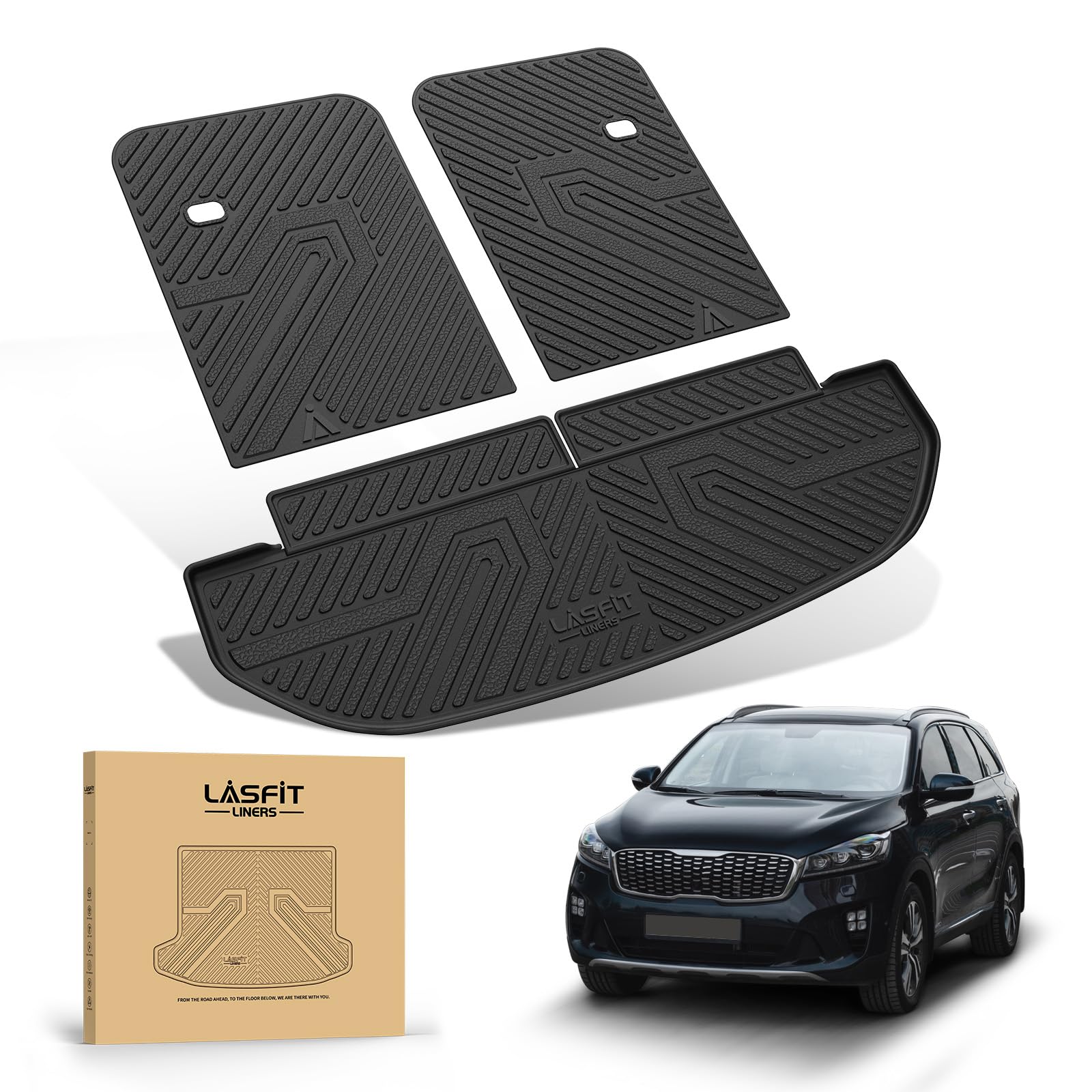 LASFIT Cargo Mat & Backrest Mats for Kia Sorento 7 Seats 2020 2019 2018 2017 2016 (Not Fit 5 Seats), All Weather TPE Custom Fit Car Trunk Mats Cargo Liners Accessoires for Sorento 2016-2020, Black - Image 9