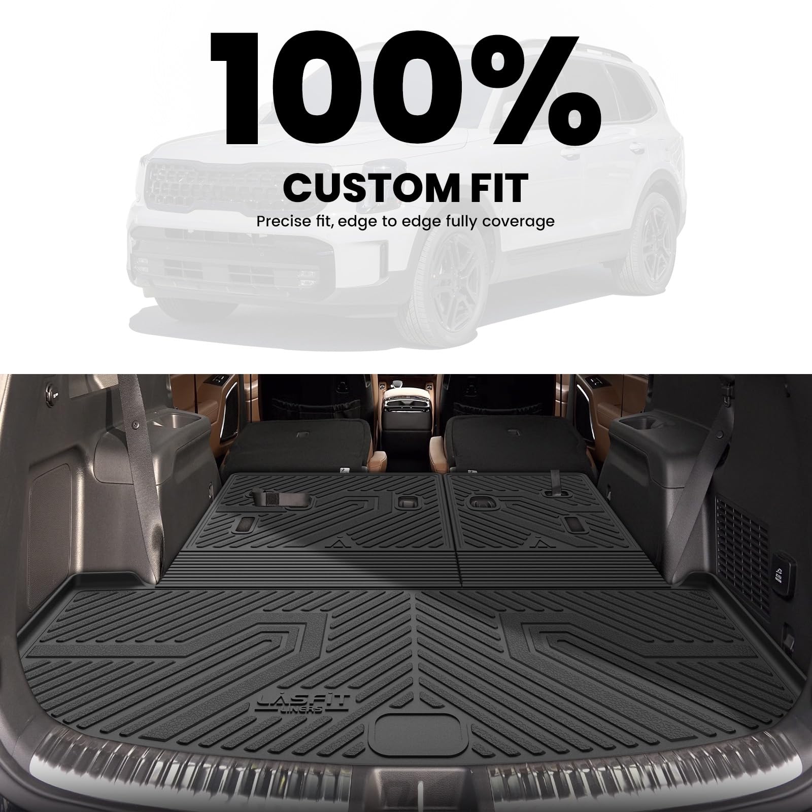 LASFIT Cargo Mat & Backrest Mats for Kia Telluride 2025 2024 2023 2022 2021 2020, All Weather TPE Custom Fit Trunk Mats & Seatback Mats Accessoires for Kia Telluride 2020-2025, Black - Image 3