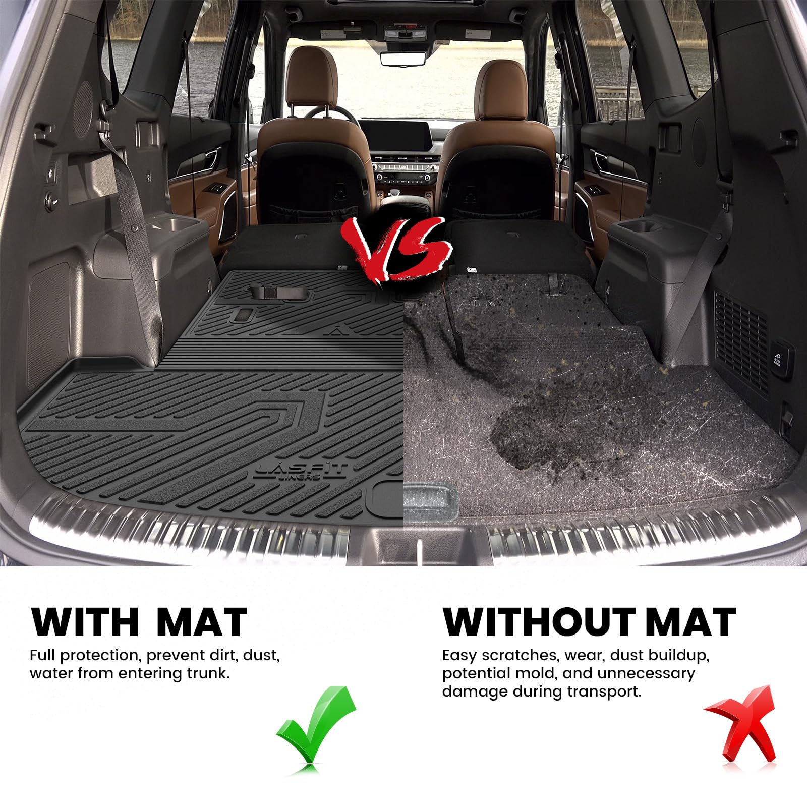 LASFIT Cargo Mat & Backrest Mats for Kia Telluride 2025 2024 2023 2022 2021 2020, All Weather TPE Custom Fit Trunk Mats & Seatback Mats Accessoires for Kia Telluride 2020-2025, Black - Image 4