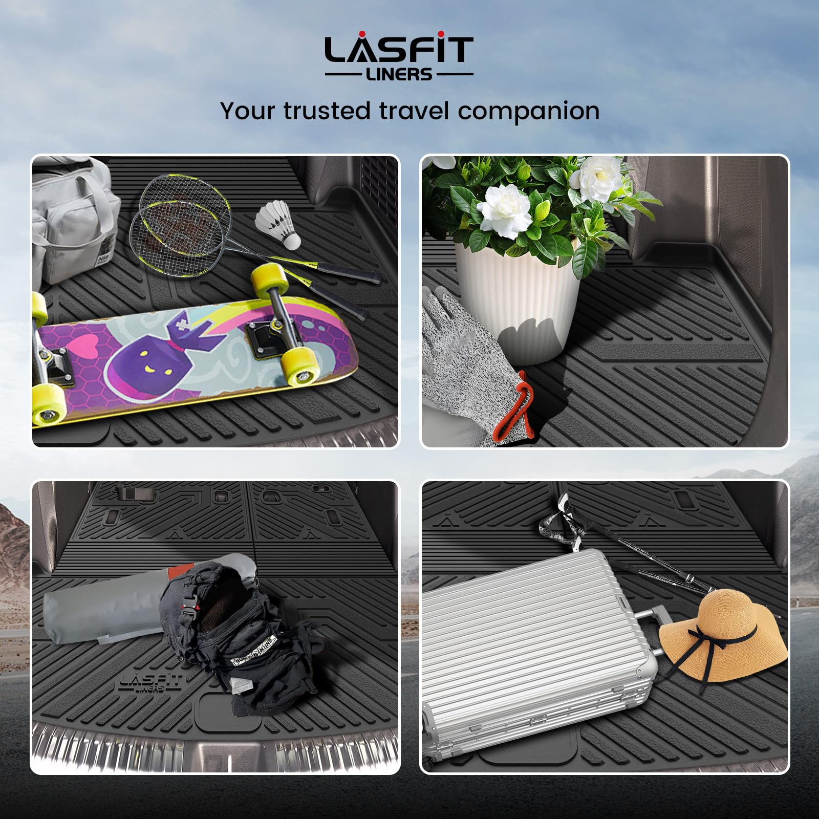 LASFIT Cargo Mat & Backrest Mats for Kia Telluride 2025 2024 2023 2022 2021 2020, All Weather TPE Custom Fit Trunk Mats & Seatback Mats Accessoires for Kia Telluride 2020-2025, Black - Image 8