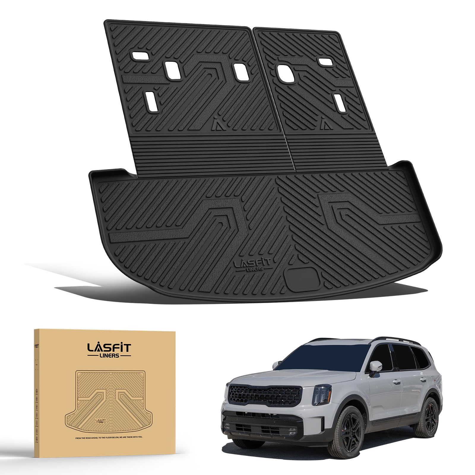 LASFIT Cargo Mat & Backrest Mats for Kia Telluride 2025 2024 2023 2022 2021 2020, All Weather TPE Custom Fit Trunk Mats & Seatback Mats Accessoires for Kia Telluride 2020-2025, Black - Image 9
