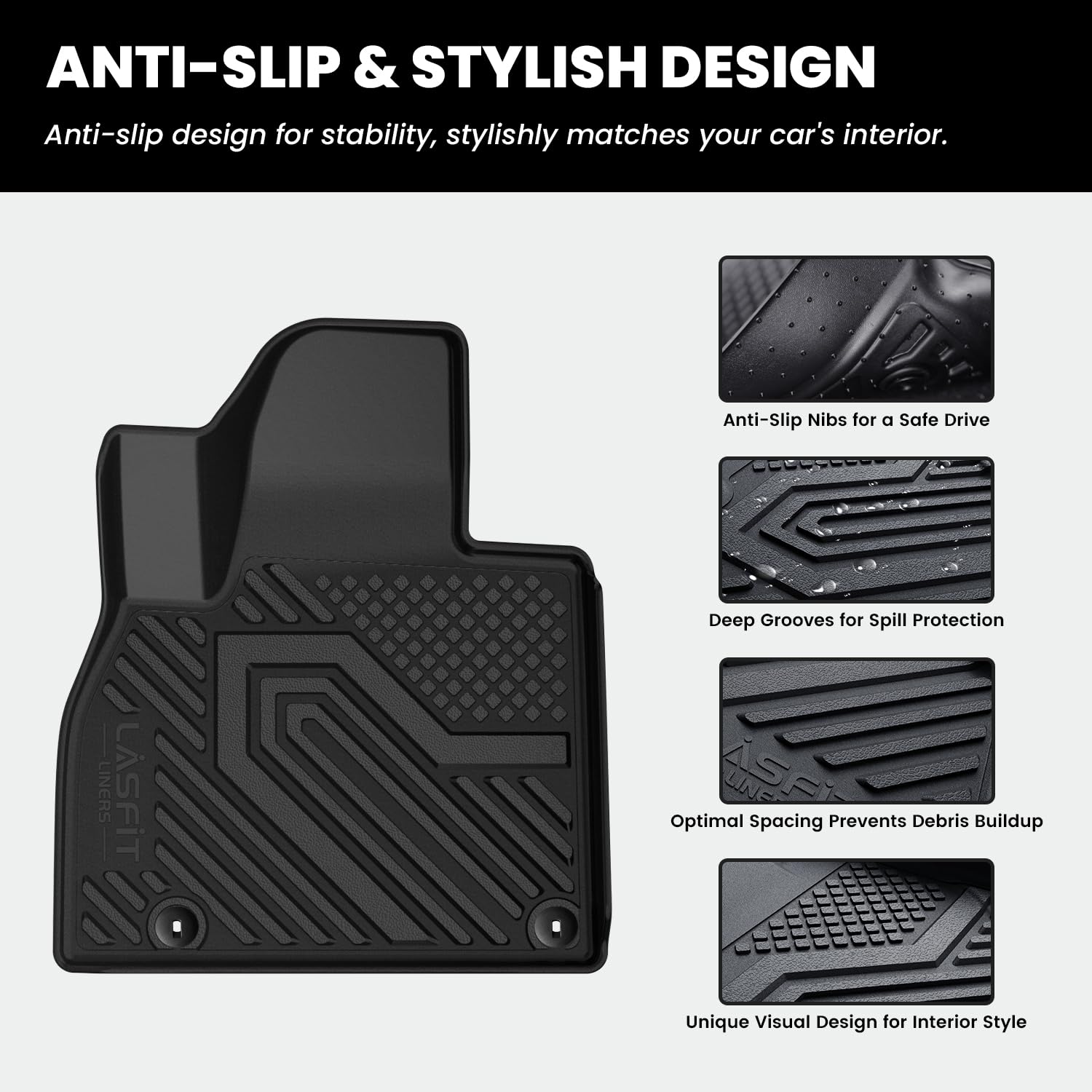 LASFIT Floor Mats & Backrest Mats & Cargo Mat for Kia Telluride 2025 2024 2023 2022 2021 2020, All Weather TPE Custom Fit Floor Liners with Full Set Car Mats & Trunk Mats Accessories, Black - Image 4