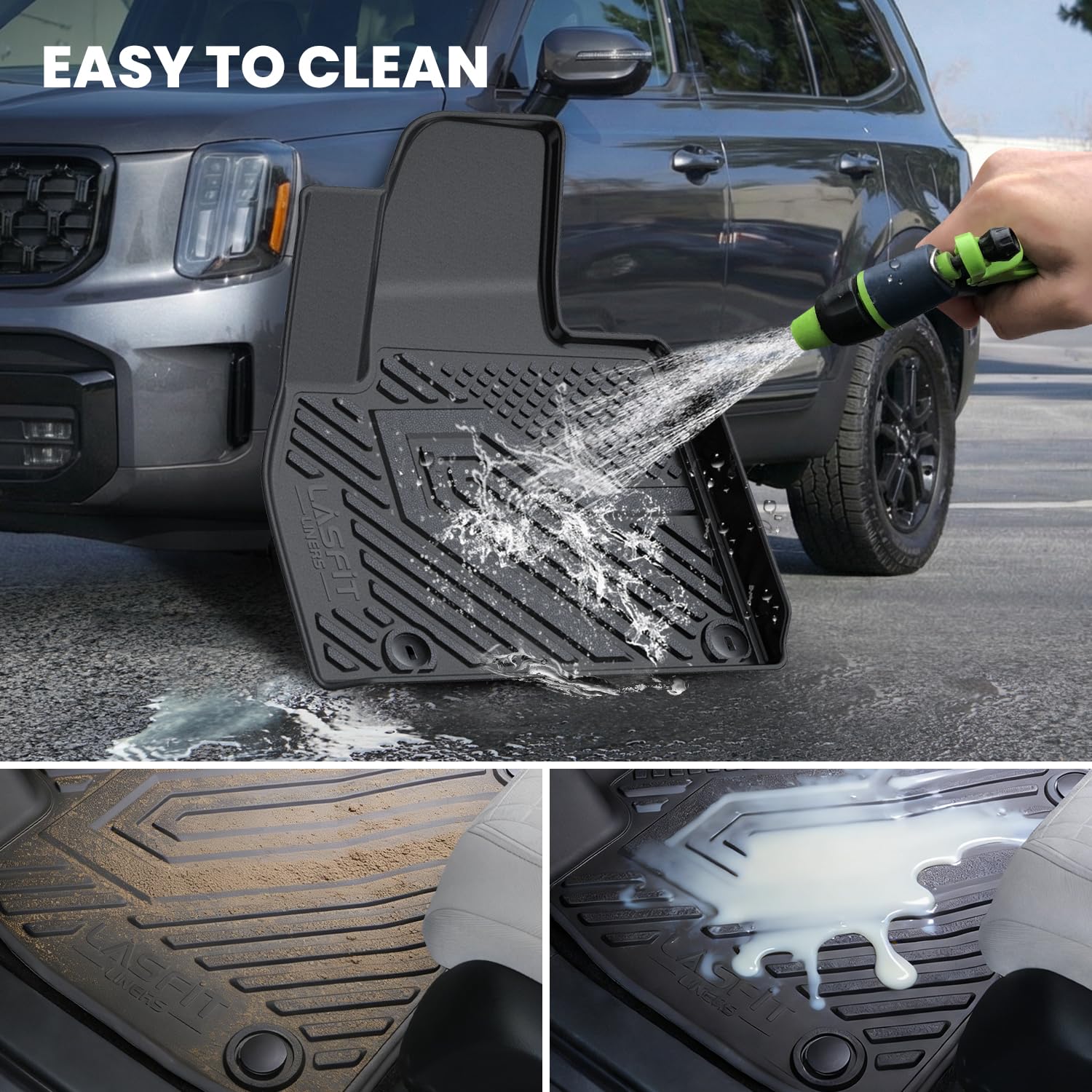 LASFIT Floor Mats & Backrest Mats & Cargo Mat for Kia Telluride 2025 2024 2023 2022 2021 2020, All Weather TPE Custom Fit Floor Liners with Full Set Car Mats & Trunk Mats Accessories, Black - Image 8