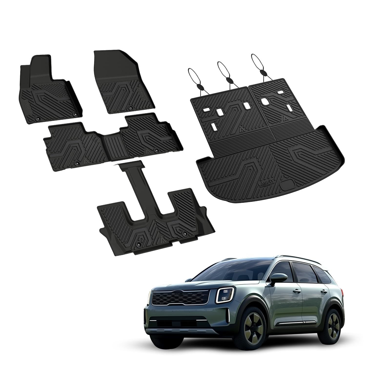 LASFIT Floor Mats & Backrest Mats & Cargo Mat for Kia Telluride 2025 2024 2023 2022 2021 2020, All Weather TPE Custom Fit Floor Liners with Full Set Car Mats & Trunk Mats Accessories, Black - Image 9