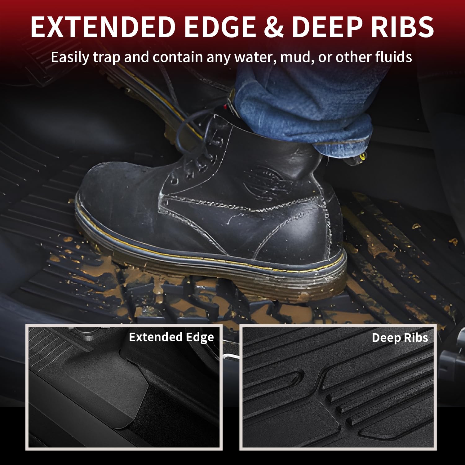 LASFIT Floor Mats for Ford F-150 2021-2026 | F150 Lightning 2022-2025 SuperCrew (Rear w/Fold Flat Storage) Carpet Floor All Weather Car Liners TPE Truck Mats - 1st and 2nd Row, 3pcs Black - Image 3