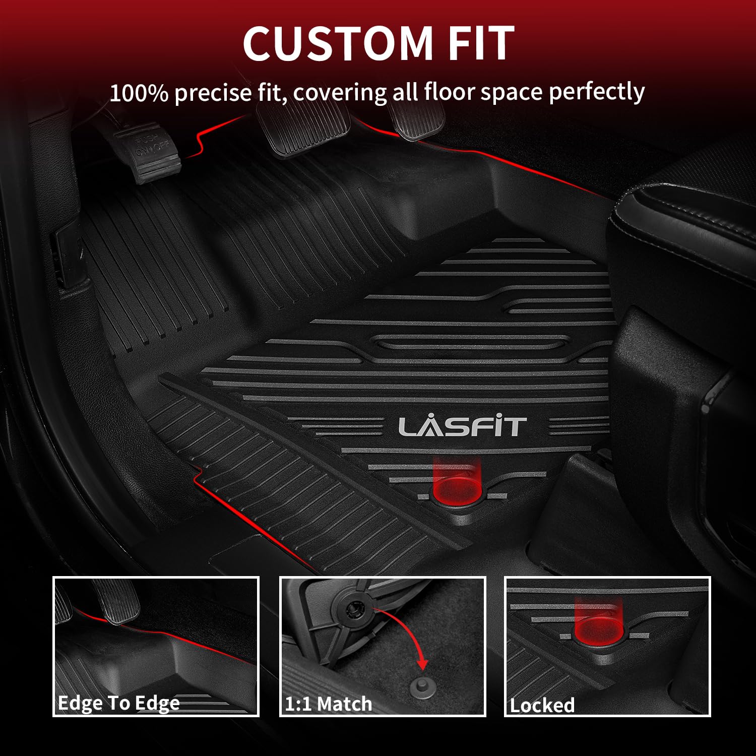 LASFIT Floor Mats for Ford F-150 2021-2026 | F150 Lightning 2022-2025 SuperCrew (Rear w/Fold Flat Storage) Carpet Floor All Weather Car Liners TPE Truck Mats - 1st and 2nd Row, 3pcs Black - Image 4