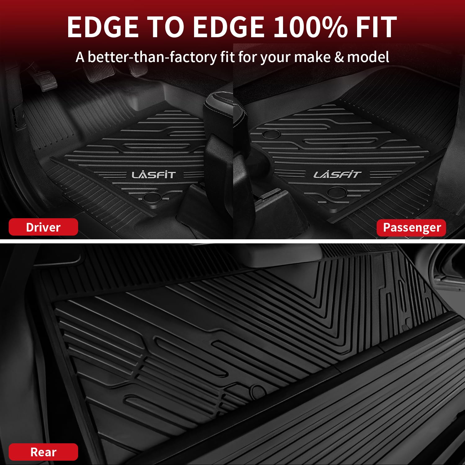 LASFIT Floor Mats for Ford F-150 2021-2026 | F150 Lightning 2022-2025 SuperCrew (Rear w/Fold Flat Storage) Carpet Floor All Weather Car Liners TPE Truck Mats - 1st and 2nd Row, 3pcs Black - Image 5