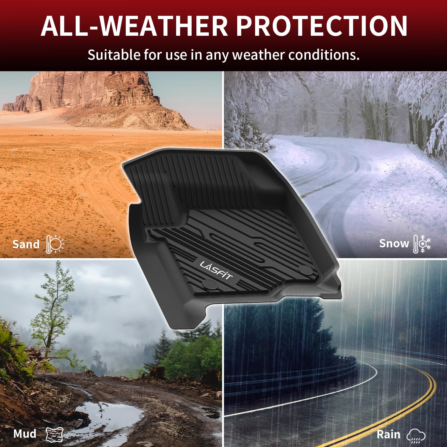 LASFIT Floor Mats for Ford F250 F350 F450 2017-2026 Crew Cab Front Bucket Seat | Rear W/Fold-Flat Storage All Weather Carpet Floor Super Duty Protector TPE Car Floor Liner, 1st & 2nd Row, 3pcs Black - Image 9