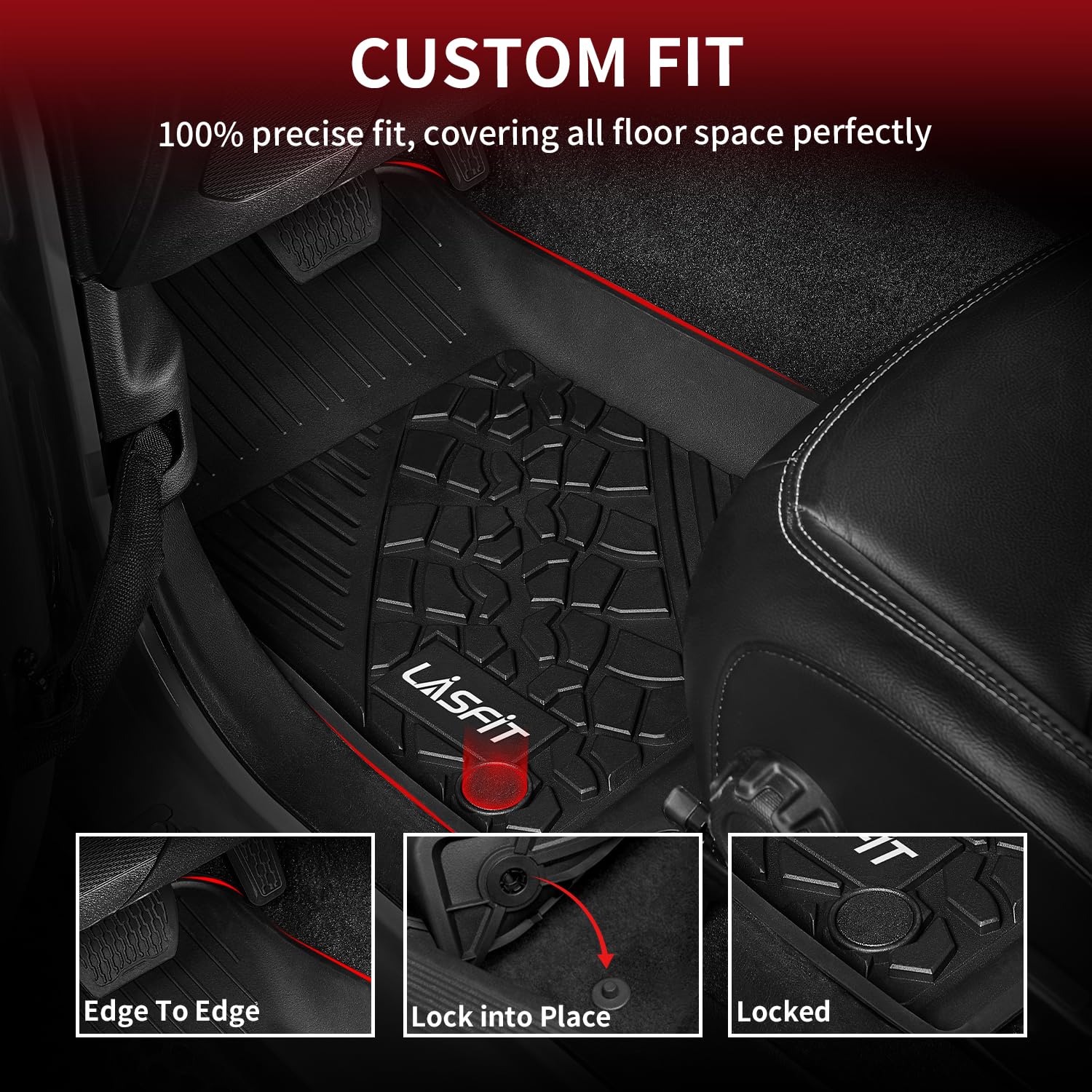 LASFIT Floor Mats for Jeep Gladiator JT 2020-2025 2026 All Weather TPE Custom Fit Pickup Truck Mats Floor Liners 1st & 2nd Row, Black - Image 3