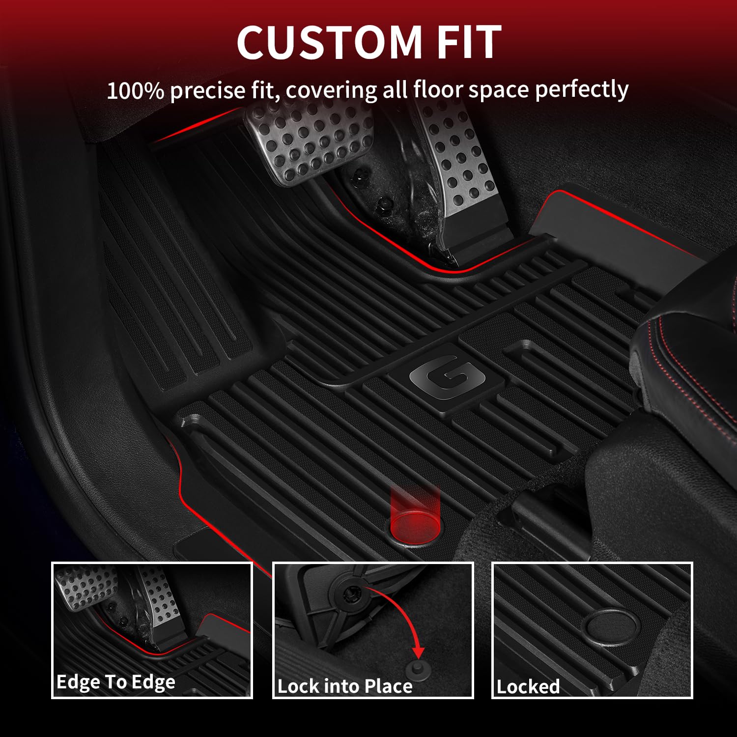 LASFIT Floor Mats for Mercedes Benz G Class 2026 2025 2024 2023 2022-2019 G550 / G580 / G63 AMG, All Weather TPE Custom Fit Car Mats for Benz G Class Floor Liners 2019-2026, 1st & 2nd Row Set, Black - Image 3