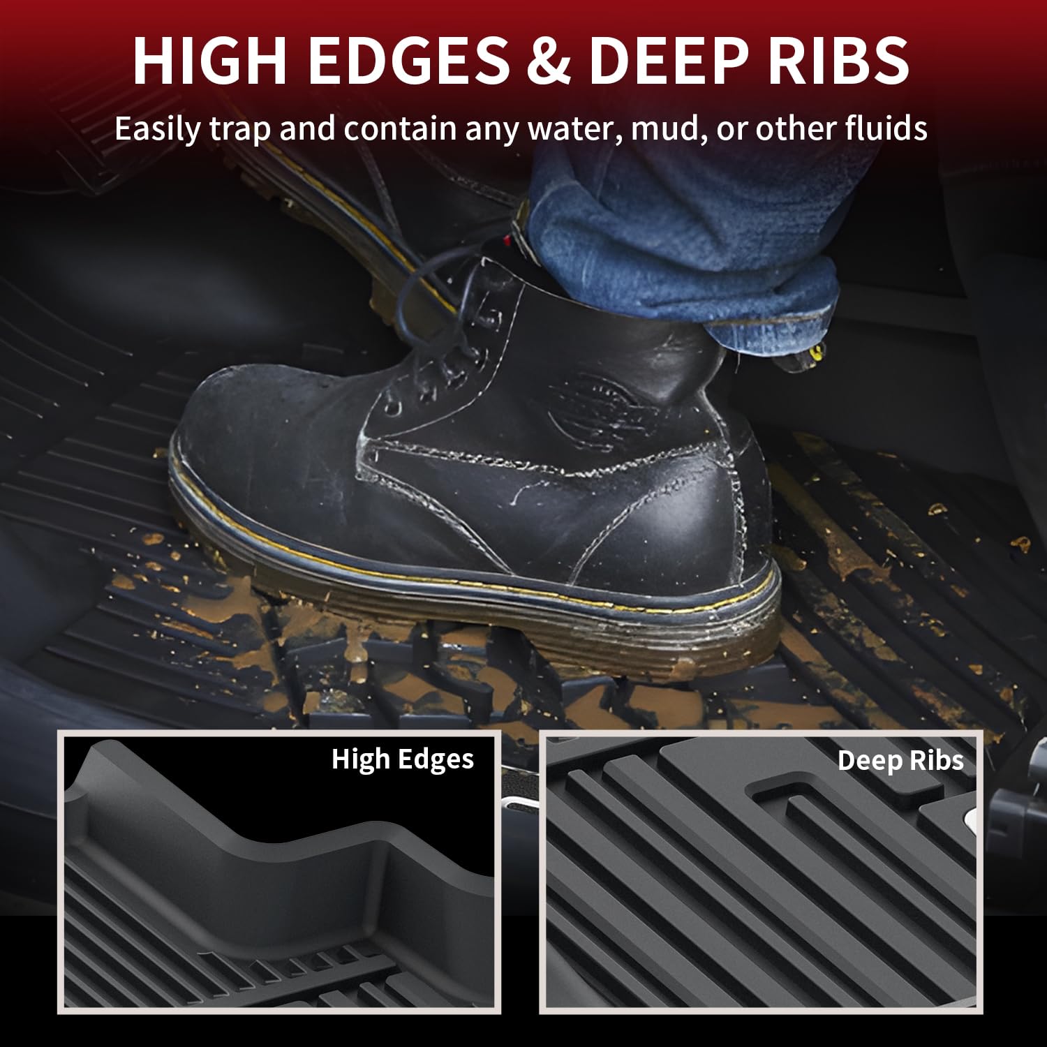 LASFIT Floor Mats for Mercedes Benz G Class 2026 2025 2024 2023 2022-2019 G550 / G580 / G63 AMG, All Weather TPE Custom Fit Car Mats for Benz G Class Floor Liners 2019-2026, 1st & 2nd Row Set, Black - Image 4