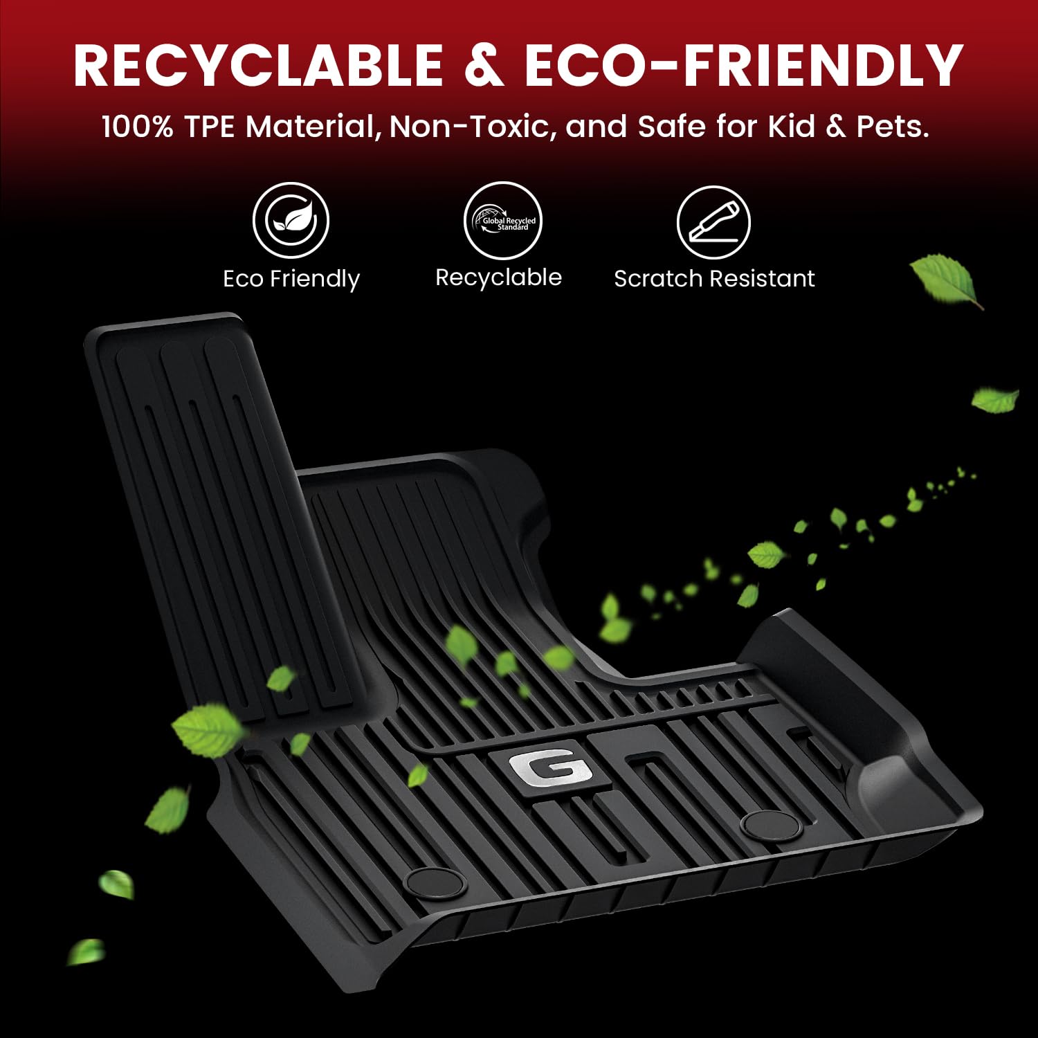 LASFIT Floor Mats for Mercedes Benz G Class 2026 2025 2024 2023 2022-2019 G550 / G580 / G63 AMG, All Weather TPE Custom Fit Car Mats for Benz G Class Floor Liners 2019-2026, 1st & 2nd Row Set, Black - Image 8