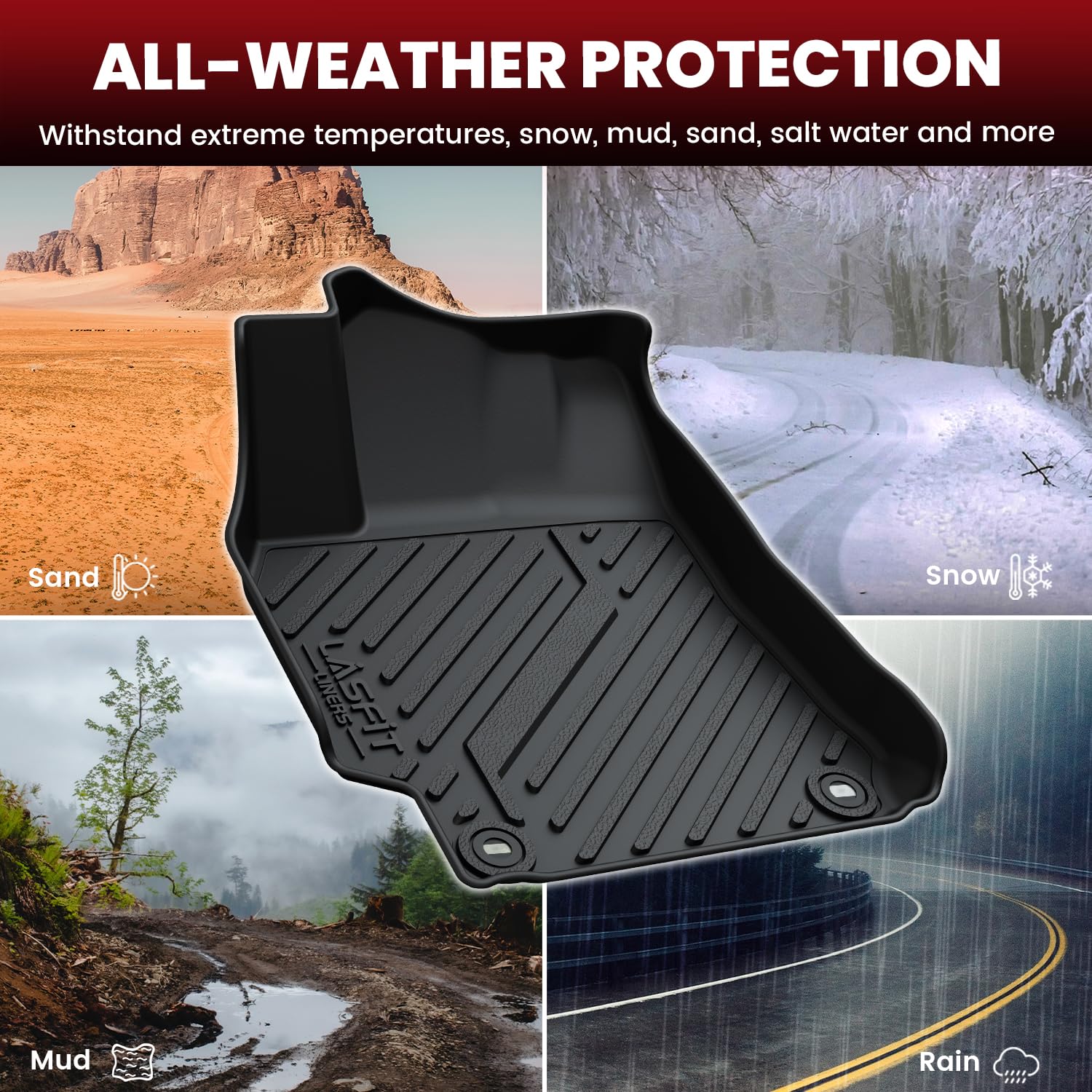 LASFIT Floor Mats for Toyota Camry 2015-2017 (Not Fit Hybrid) LE/SE/XLE/XSE, Custom Fit TPE All Weather Floor Liners for 2017 2016 2015 camry1st & 2nd Row Car Mats, Black - Image 7