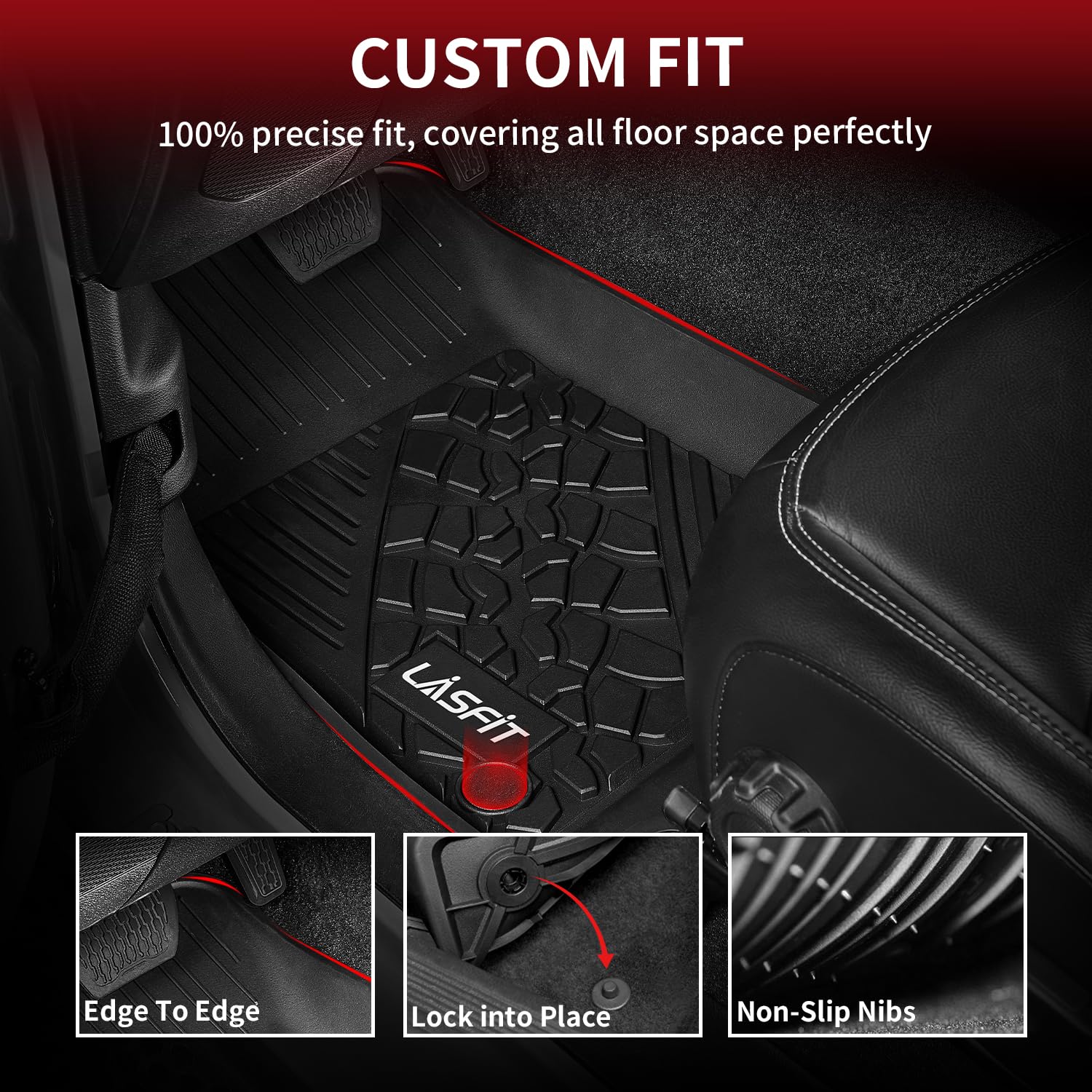 LASFIT Floor Mats & Trunk Mat for Jeep Wrangler JL 2018-2025 2026 4 Door Cargo Without SUBWOOFER (Not for JK/Not PHEV/Not 2-Door), All Weather TPE Custom Cargo Mat Fit for Flat Load Floor Gas Type - Image 3