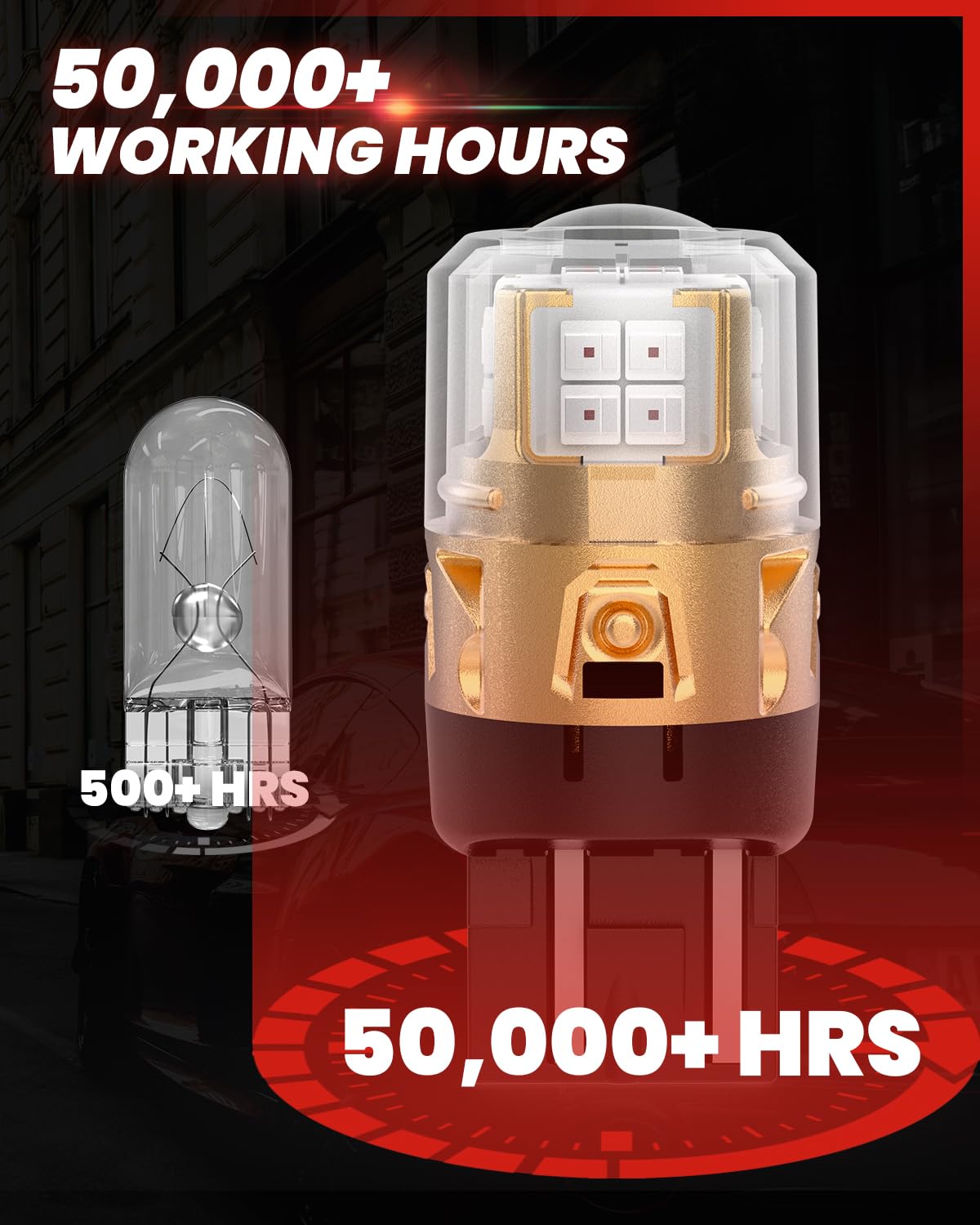 LASFIT L2 7440 7443 LED Bulbs Red Brake Light Bulb Tail Lights, Super Bright T20 7441 7444 W21W Bulb Replacement for Taillights Stop Lights, only for Standard Socket, 2pcs - Image 6