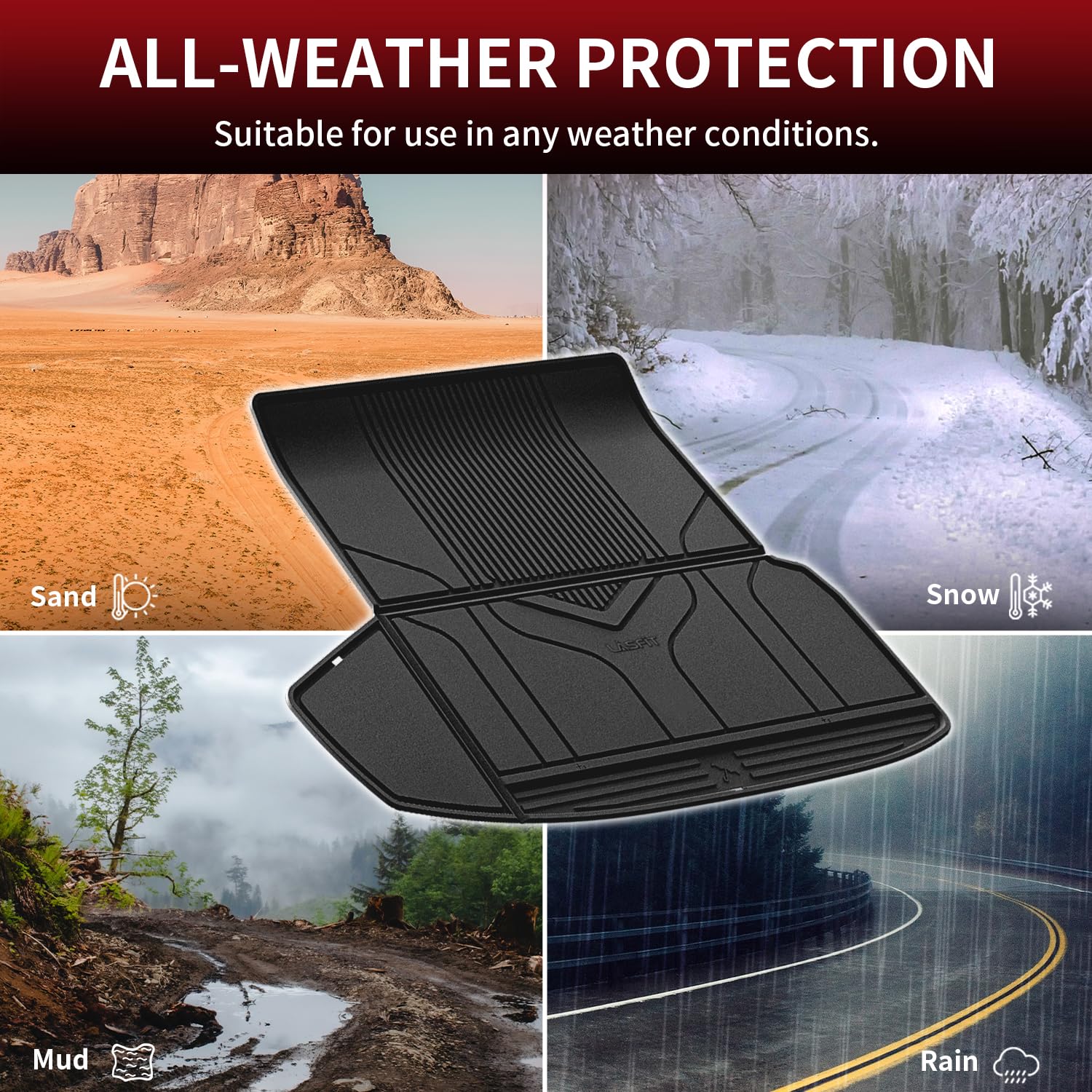 LASFIT Premium Extra Thick Trunk Mats for Tesla Model S & Model S Plaid 2025/2024/2023/2022/2021 | TPE All Weather Custom Fit Frunk Car Mat Cargo Liners Set, 3PC Black - Image 6