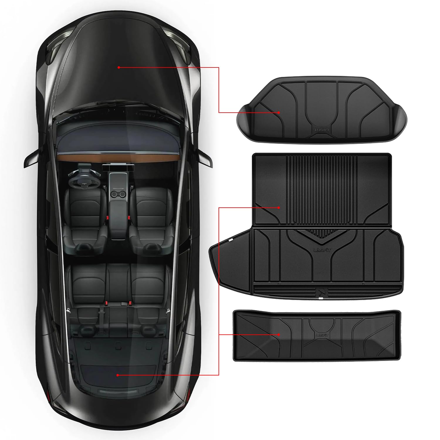 LASFIT Premium Extra Thick Trunk Mats for Tesla Model S & Model S Plaid 2025/2024/2023/2022/2021 | TPE All Weather Custom Fit Frunk Car Mat Cargo Liners Set, 3PC Black - Image 7