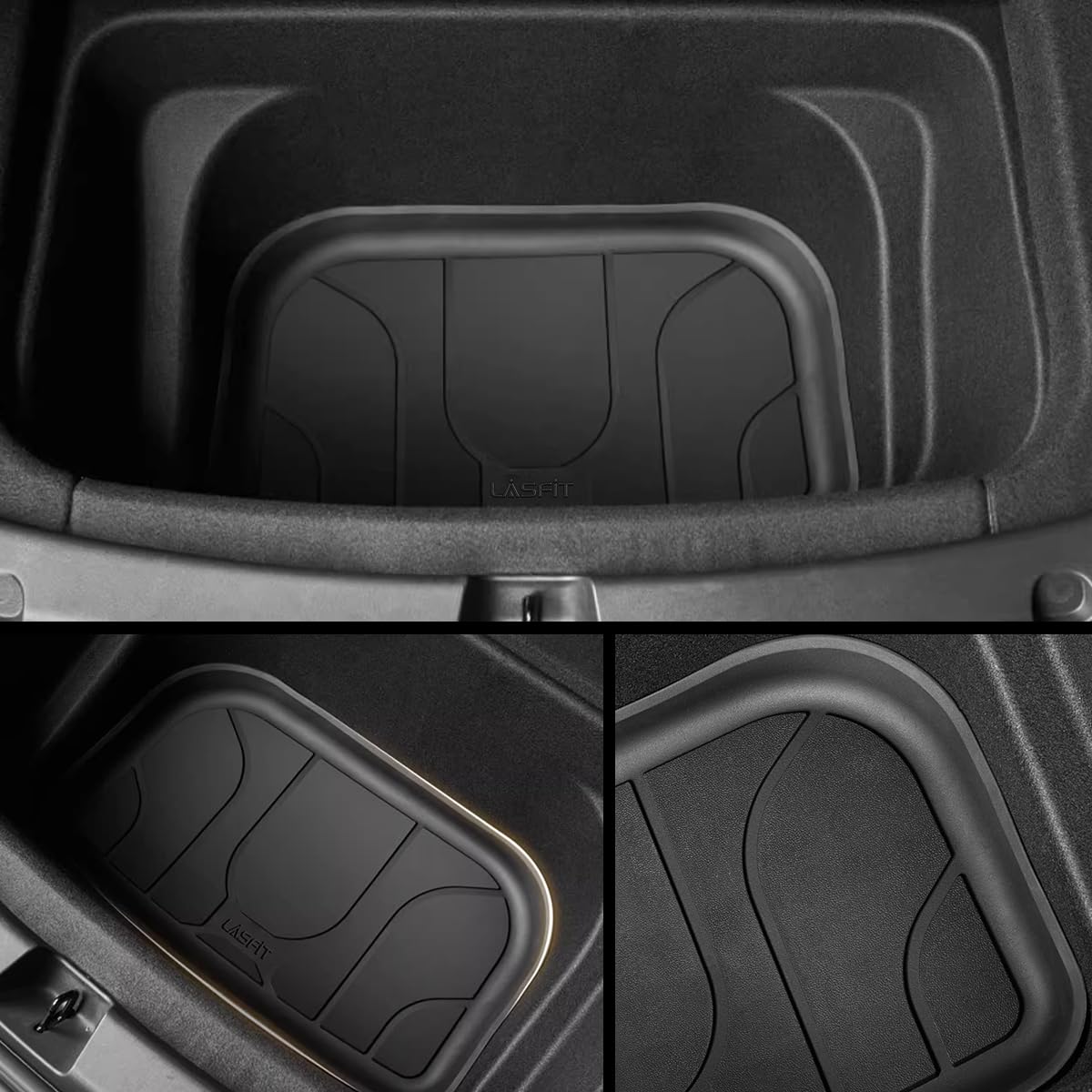 LASFIT Premium Extra Thick Trunk Mats Set for Model Y 2025 2024 2025 2023 2022 2021 2020 5 Seater TPE All Weather Custom Fit Cargo Liners Frunk Rear Trunk Storage Mats, Black - Image 3