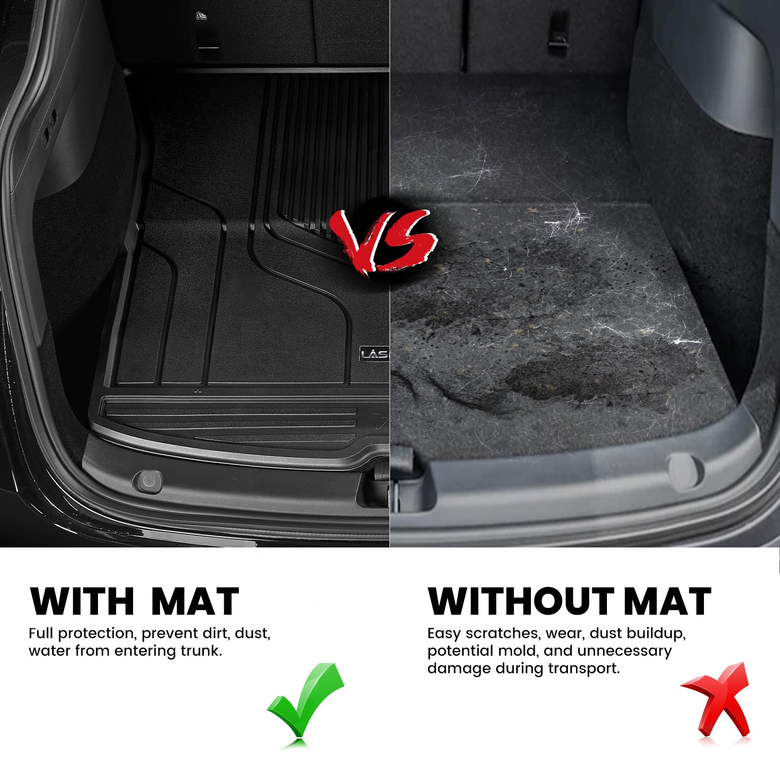 LASFIT Premium Extra Thick Trunk Mats Set for Model Y 2025 2024 2025 2023 2022 2021 2020 5 Seater TPE All Weather Custom Fit Cargo Liners Frunk Rear Trunk Storage Mats, Black - Image 4