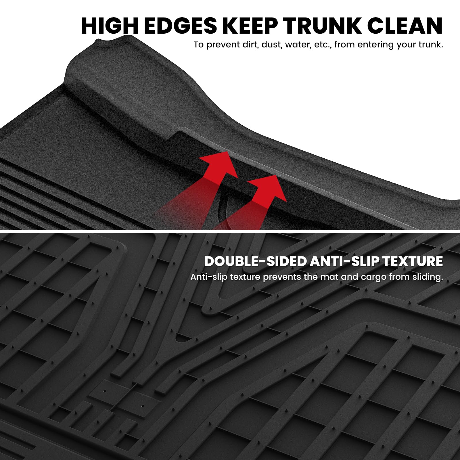 LASFIT Premium Extra Thick Trunk Mats Set for Model Y 2025 2024 2025 2023 2022 2021 2020 5 Seater TPE All Weather Custom Fit Cargo Liners Frunk Rear Trunk Storage Mats, Black - Image 5