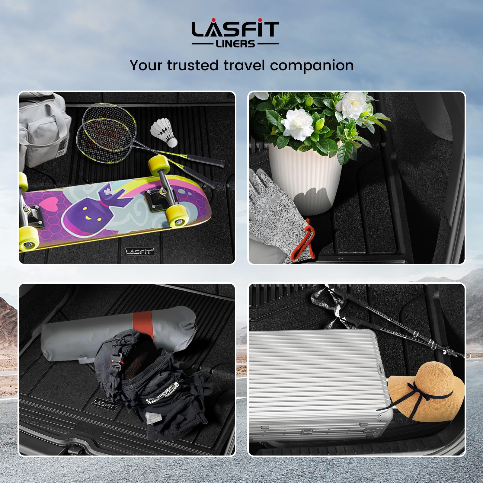 LASFIT Premium Extra Thick Trunk Mats Set for Model Y 2025 2024 2025 2023 2022 2021 2020 5 Seater TPE All Weather Custom Fit Cargo Liners Frunk Rear Trunk Storage Mats, Black - Image 6