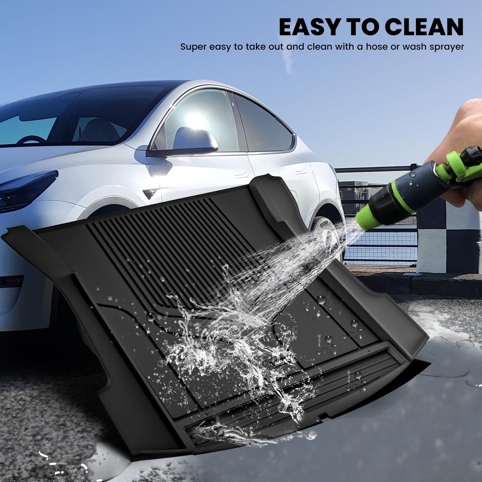 LASFIT Premium Extra Thick Trunk Mats Set for Model Y 2025 2024 2025 2023 2022 2021 2020 5 Seater TPE All Weather Custom Fit Cargo Liners Frunk Rear Trunk Storage Mats, Black - Image 7