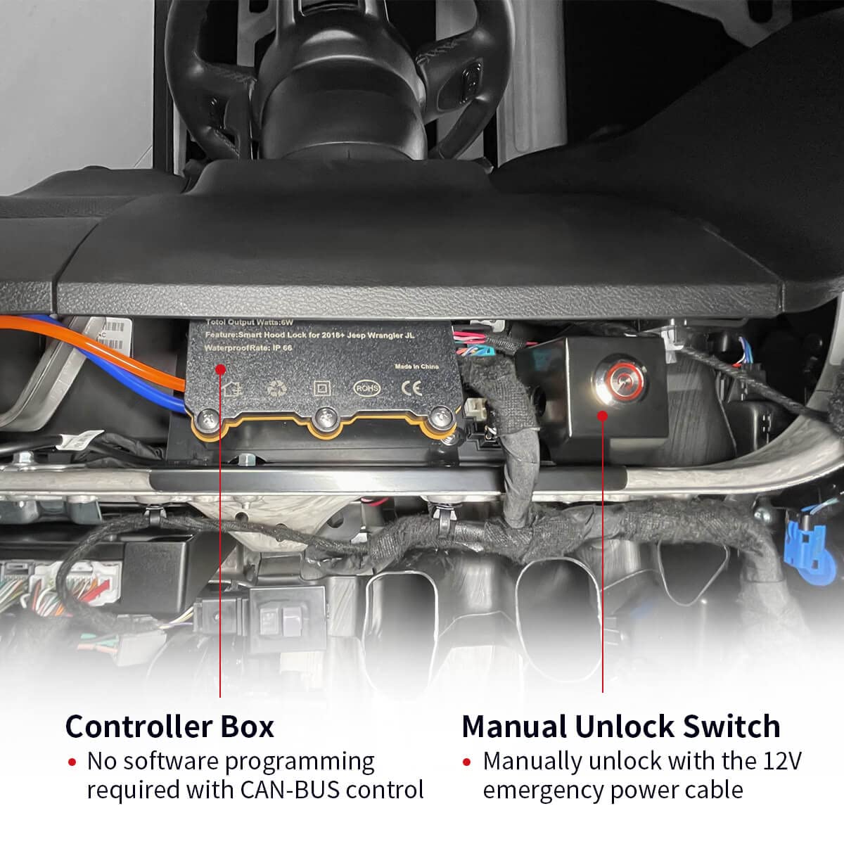 LASFIT Stealth Hood Lock for Wrangler JL/JLU Gladiator JT 2018-2023 Anti Theft Remote Control Hood Latch Locking Automatic - Image 6