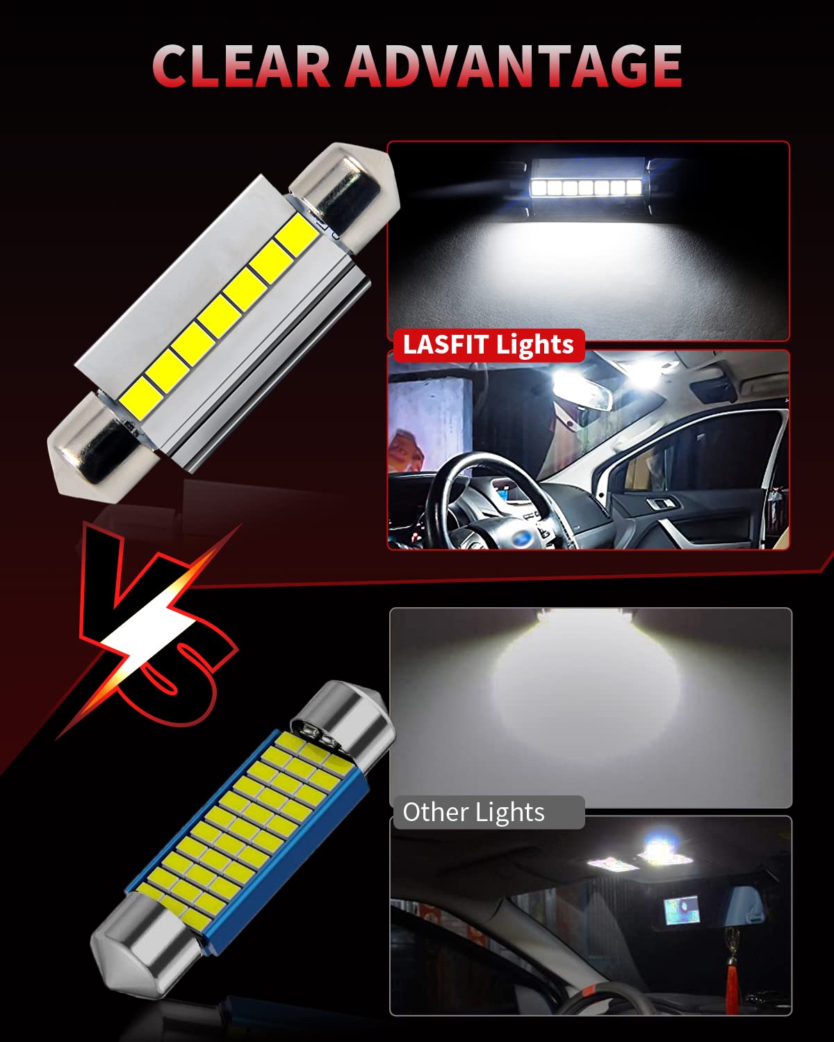 LASFIT Super Bright 42MM LED Festoon 41MM 211-2 578 212-2 LED Use for Dome Map Door Interior Door Trunk Glove Box Lights 6000K White Light Upgraded(2pcs) - Image 4