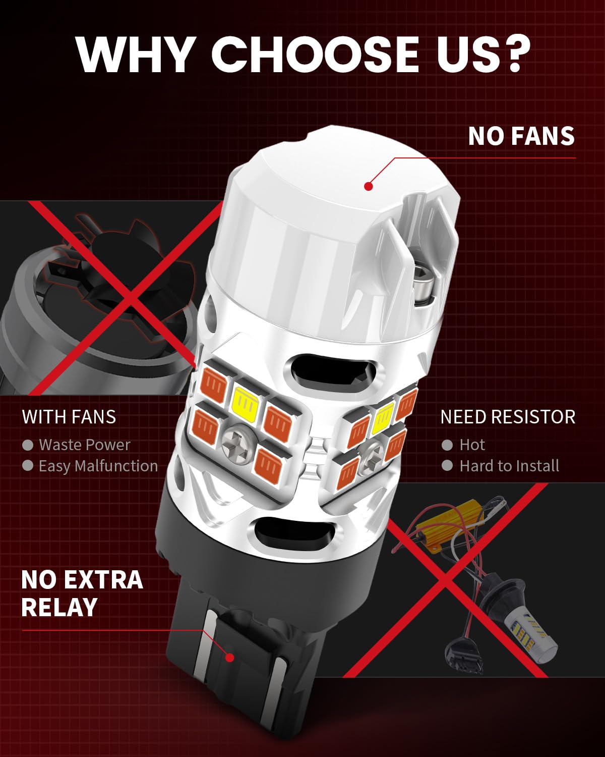 LASFIT Switchback LED Bulb for Toyota Tacoma 4TH Gen 2024-2025 T3 7443 7444na Front Turn Signal Parking Light Built in Resistor 100% Error Free White Amber (2pcs) - Image 5